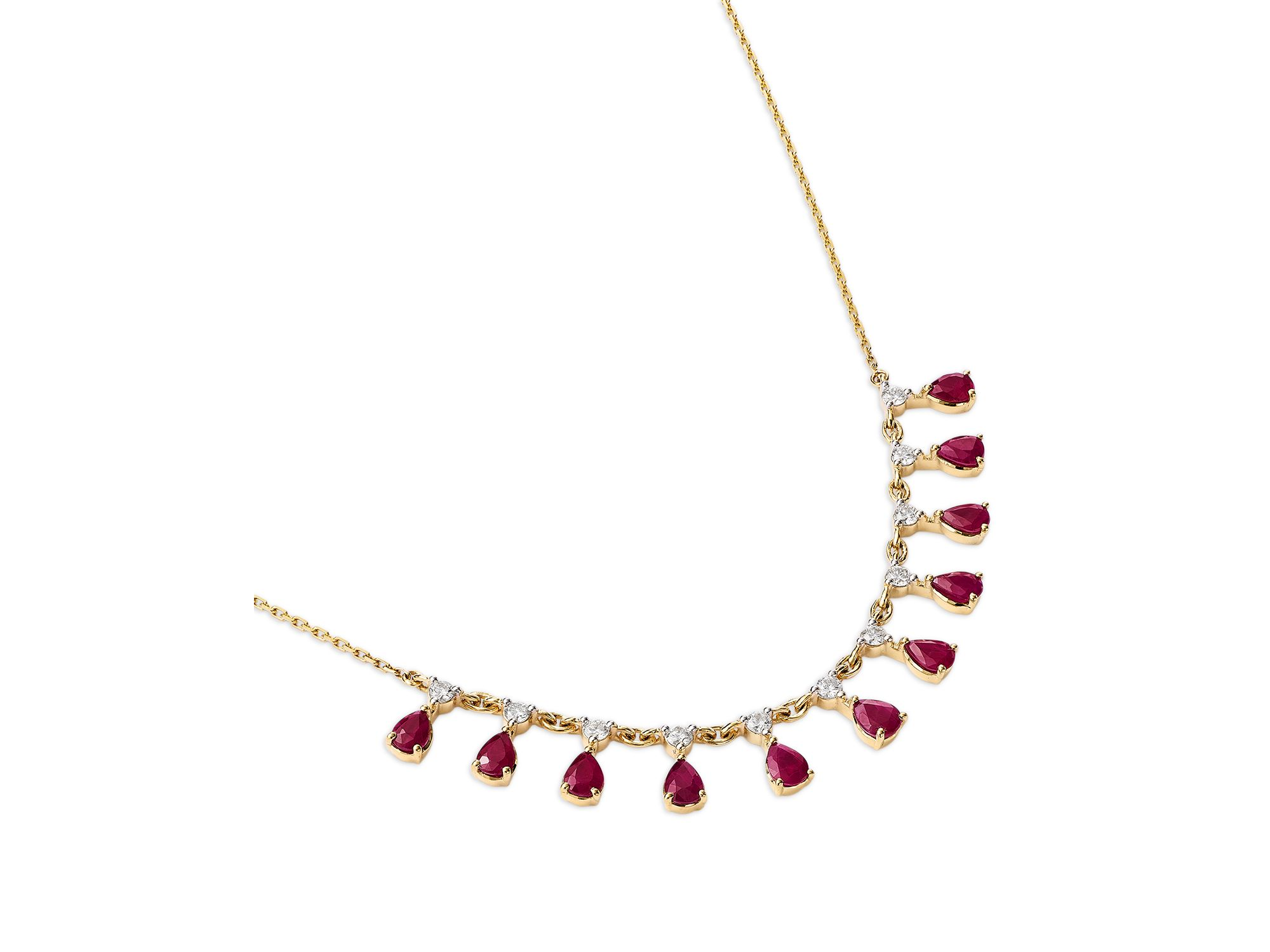 Ruby & Diamond Droplet Station Necklace in 14K Yellow Gold, 18" — Image 3