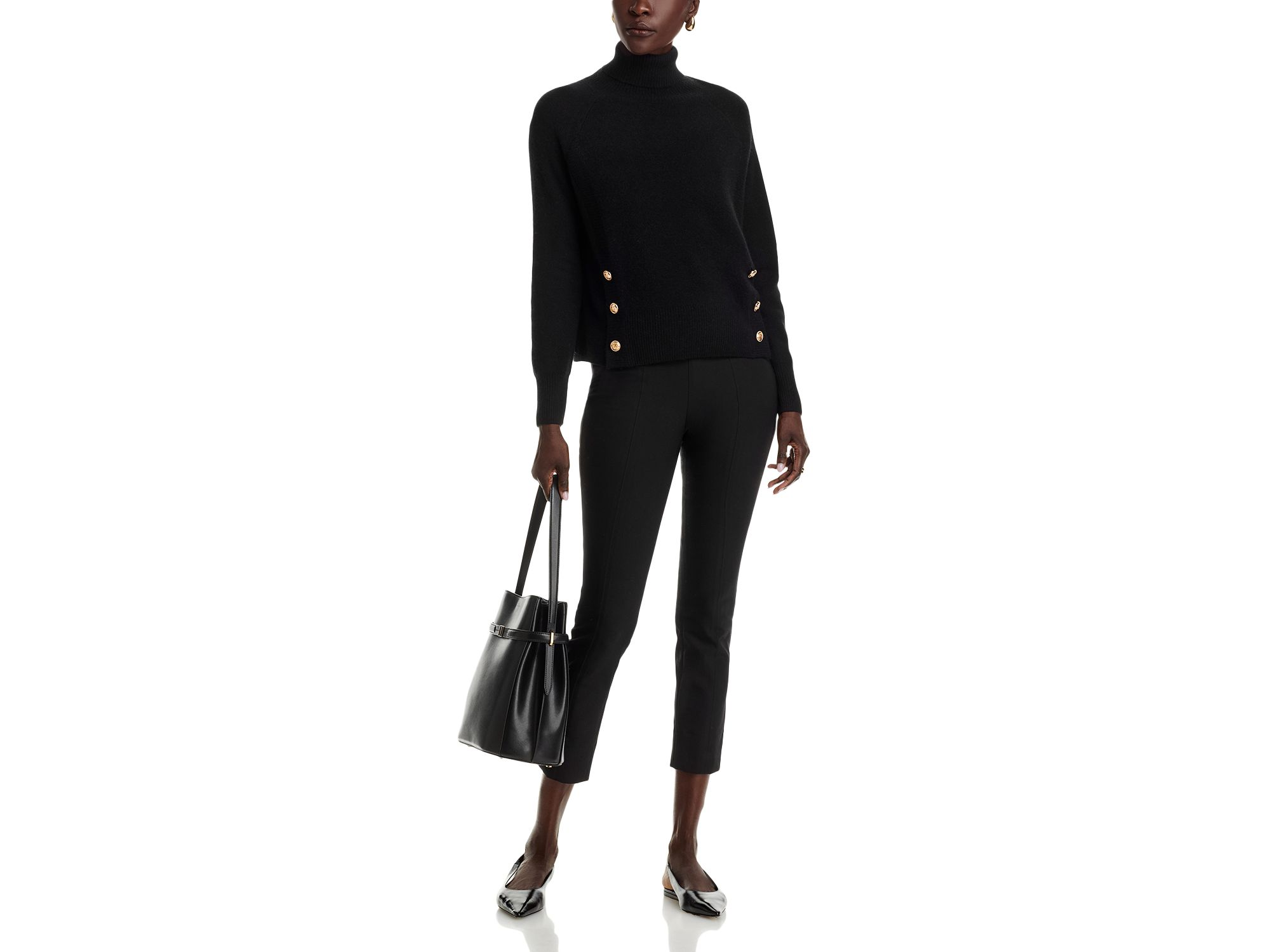 100% Cashmere Button Trim Turtleneck Sweater - Exclusive — Image 4