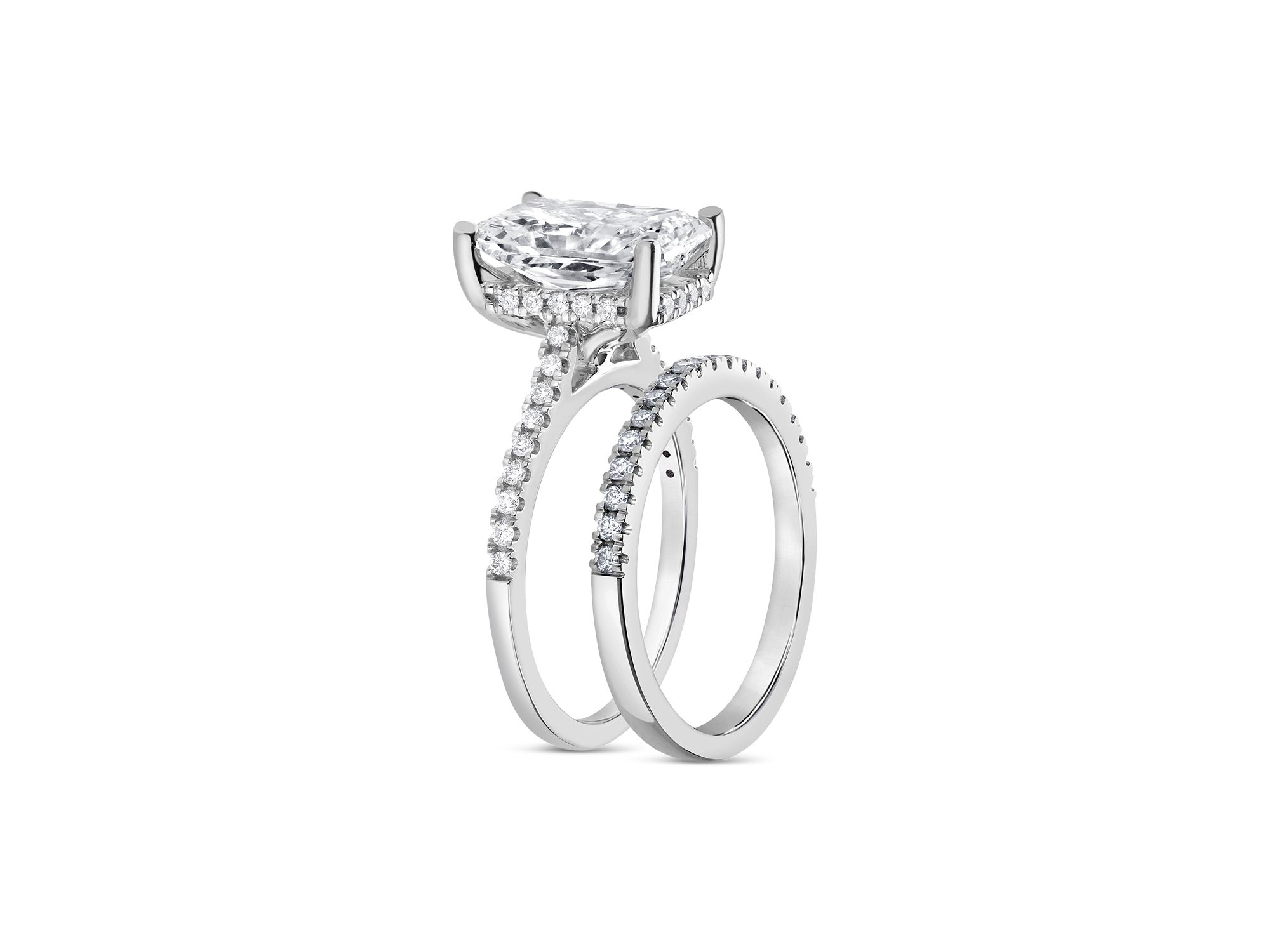 Certified Lab Grown Diamond Radiant Cut & Round Bridal Set in 18K White Gold, 4.50 tcw — Image 3