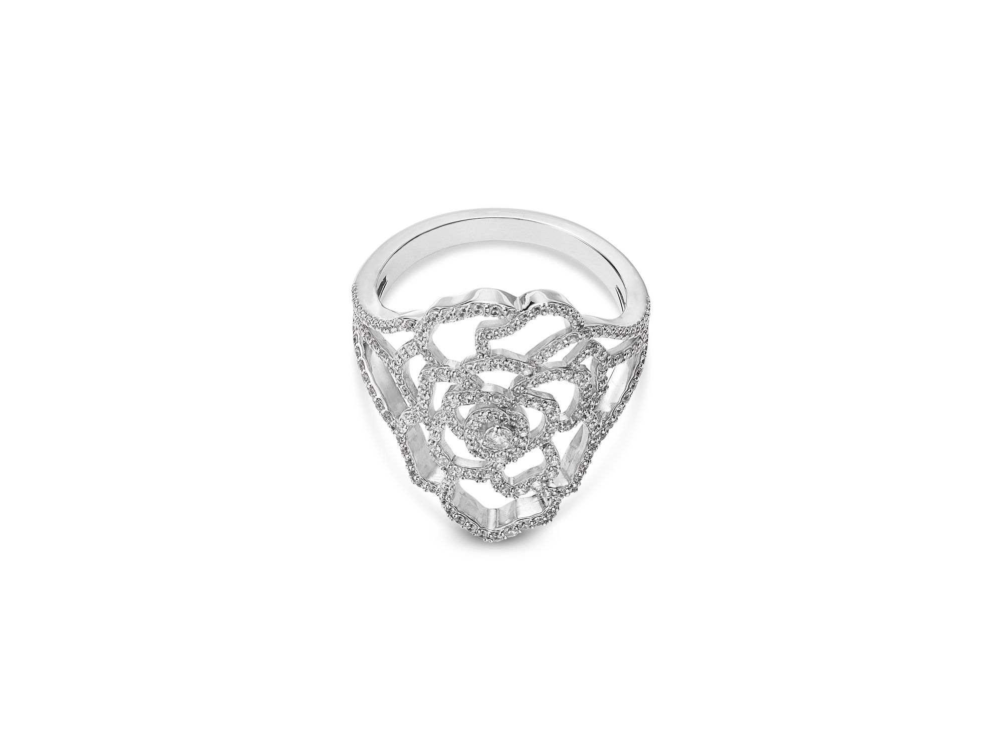 Diamond Flower Ring in 14K White Gold, 0.75 tcw — Image 3