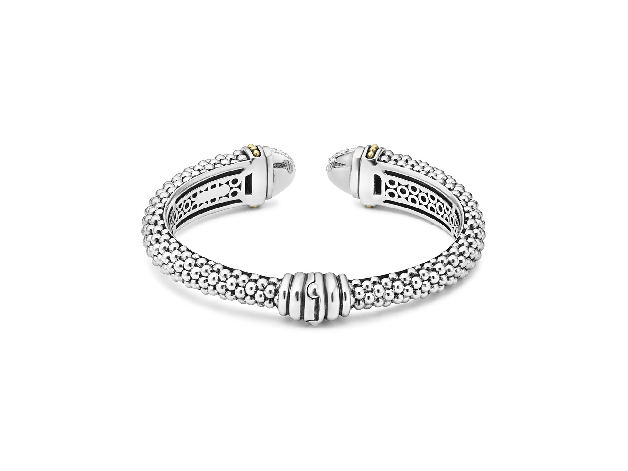 18K Gold & Sterling Silver Caviar Diamond Cuff Bracelet — Image 4