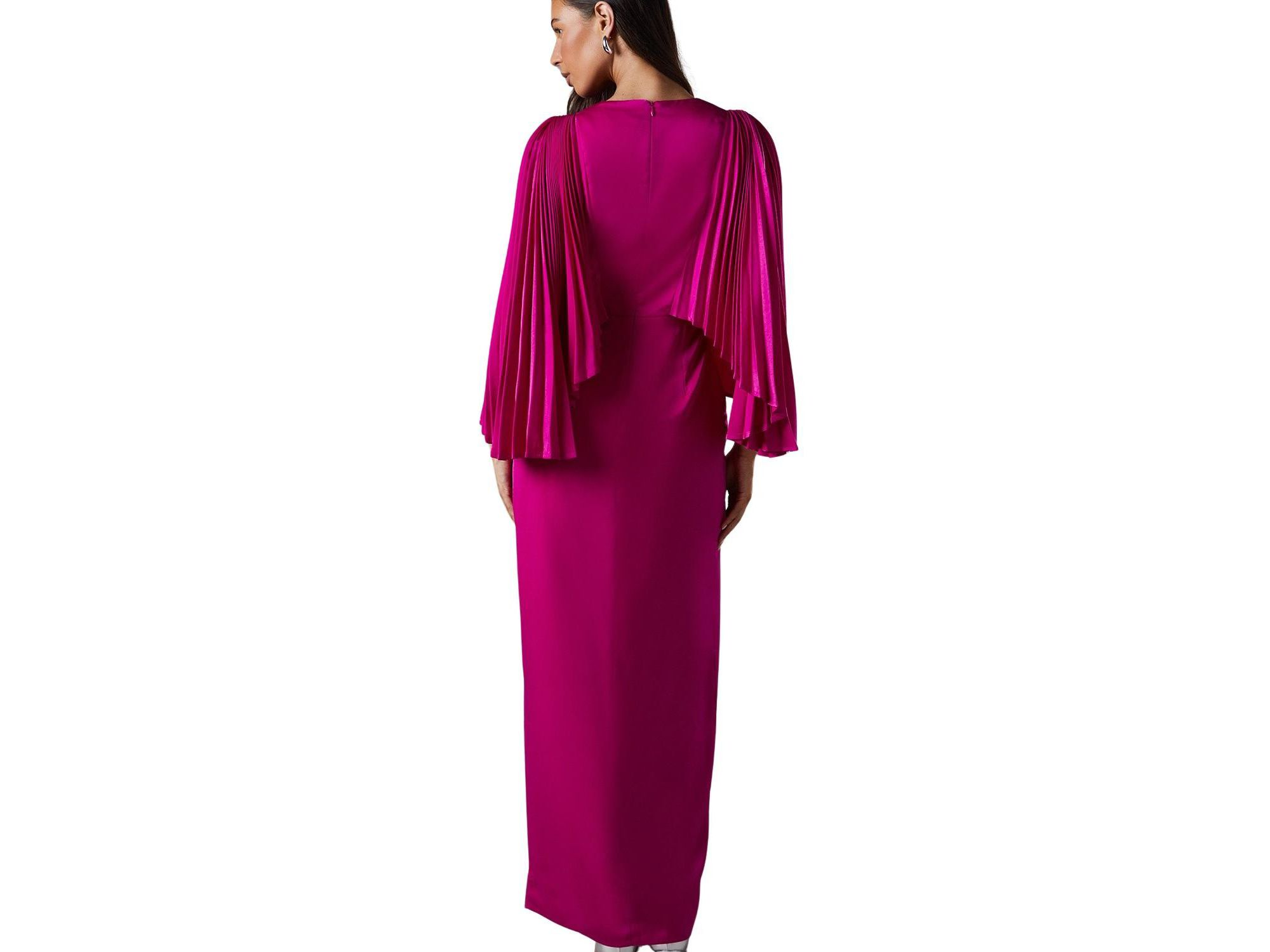 Short Sleeve Pleated Cape Maxi Dress — Image 4