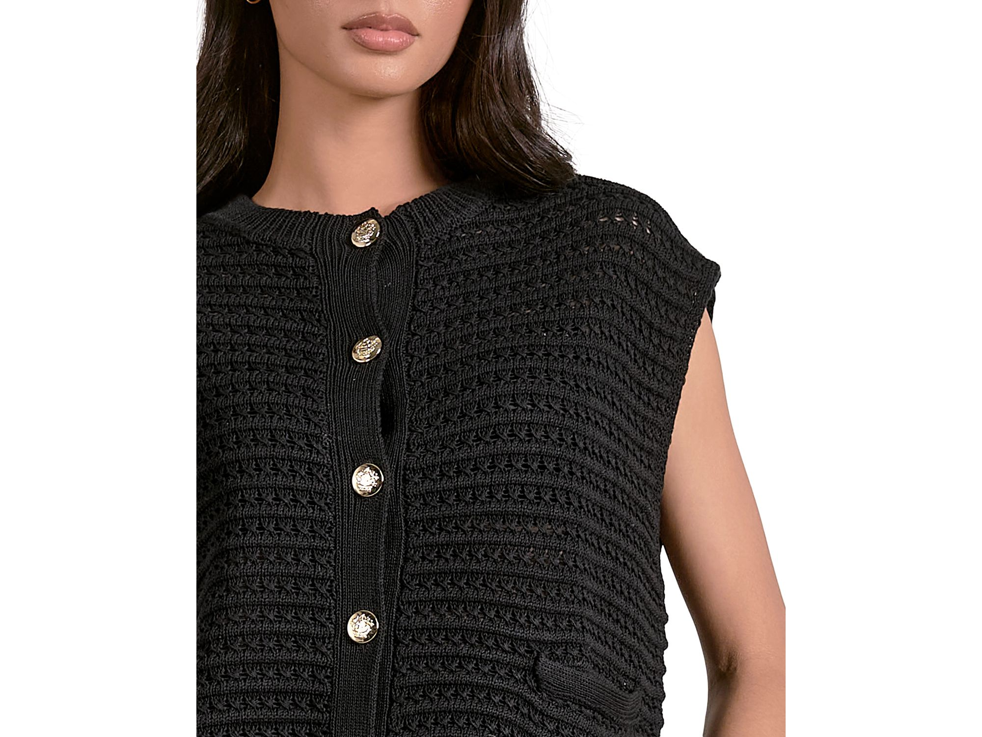 Sleeveless Open Knit Cardigan — Image 4