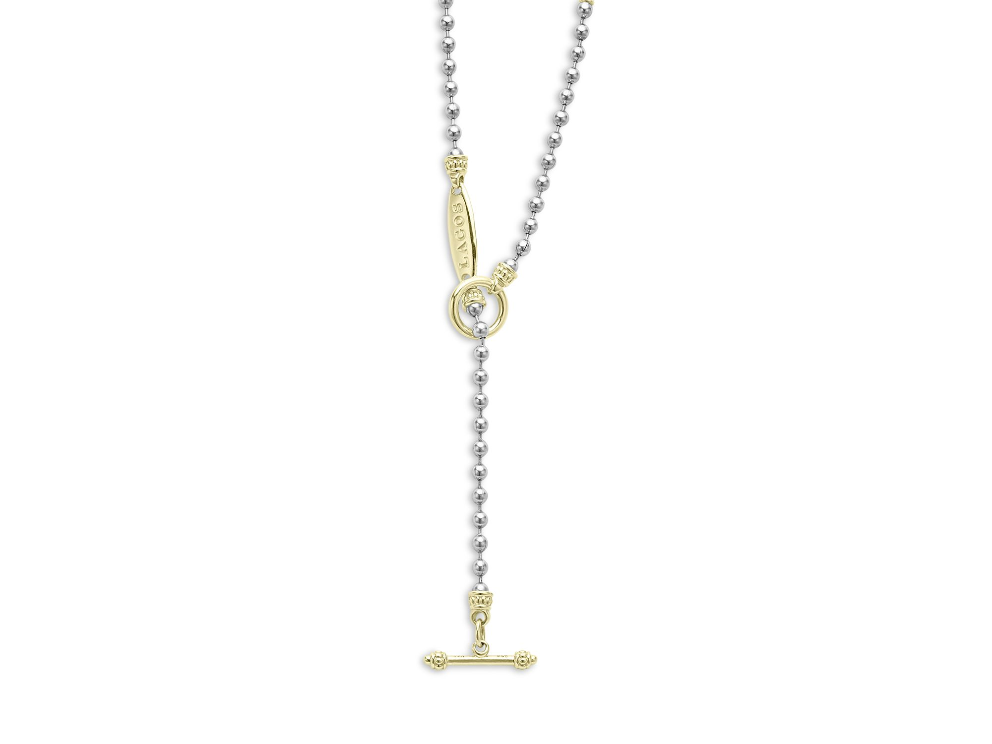 18K Yellow Gold & Sterling Silver Signature Caviar Toggle Necklace, 18" — Image 5