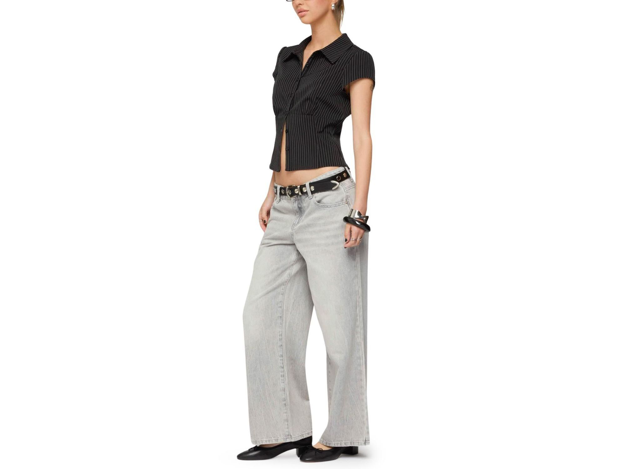 Petite Magda Low Rise Jeans in Acid Wash — Image 3