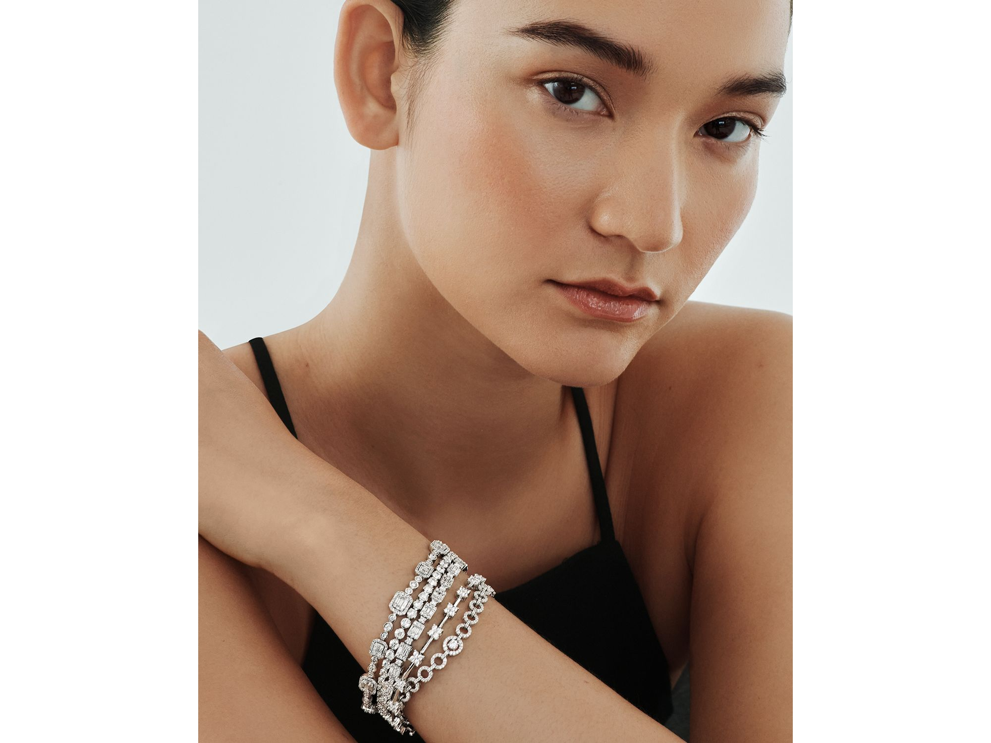 Diamond Flower Link Bracelet in 14K White Gold, 2.0 tcw — Image 3