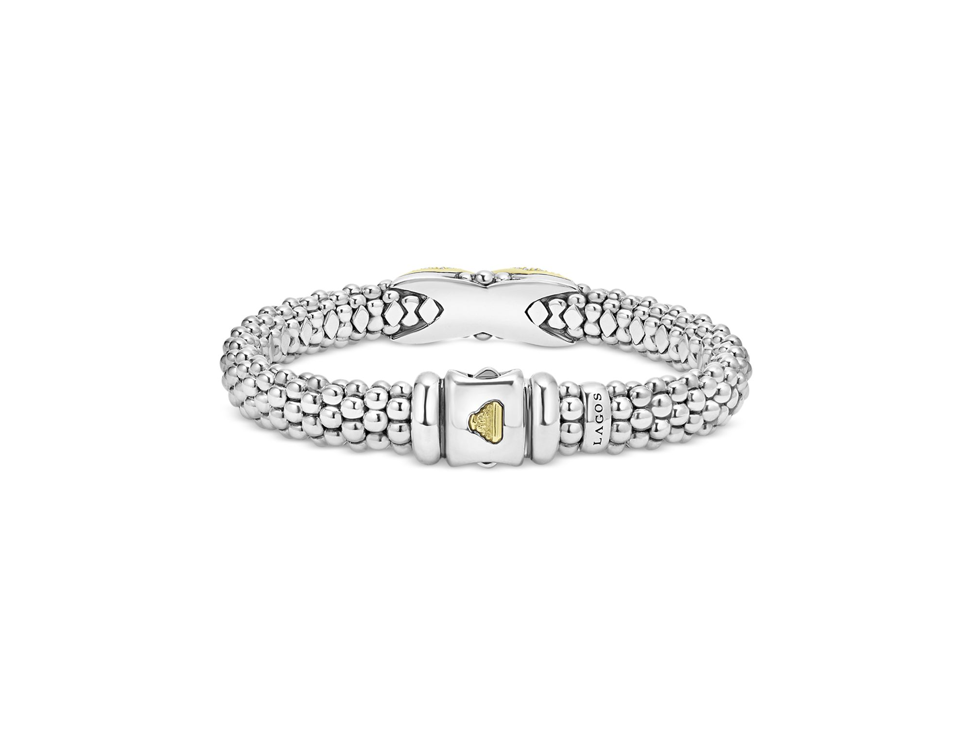 18K Yellow Gold & Sterling Silver Embrace Diamond Pavé X Caviar Bead Bracelet — Image 5