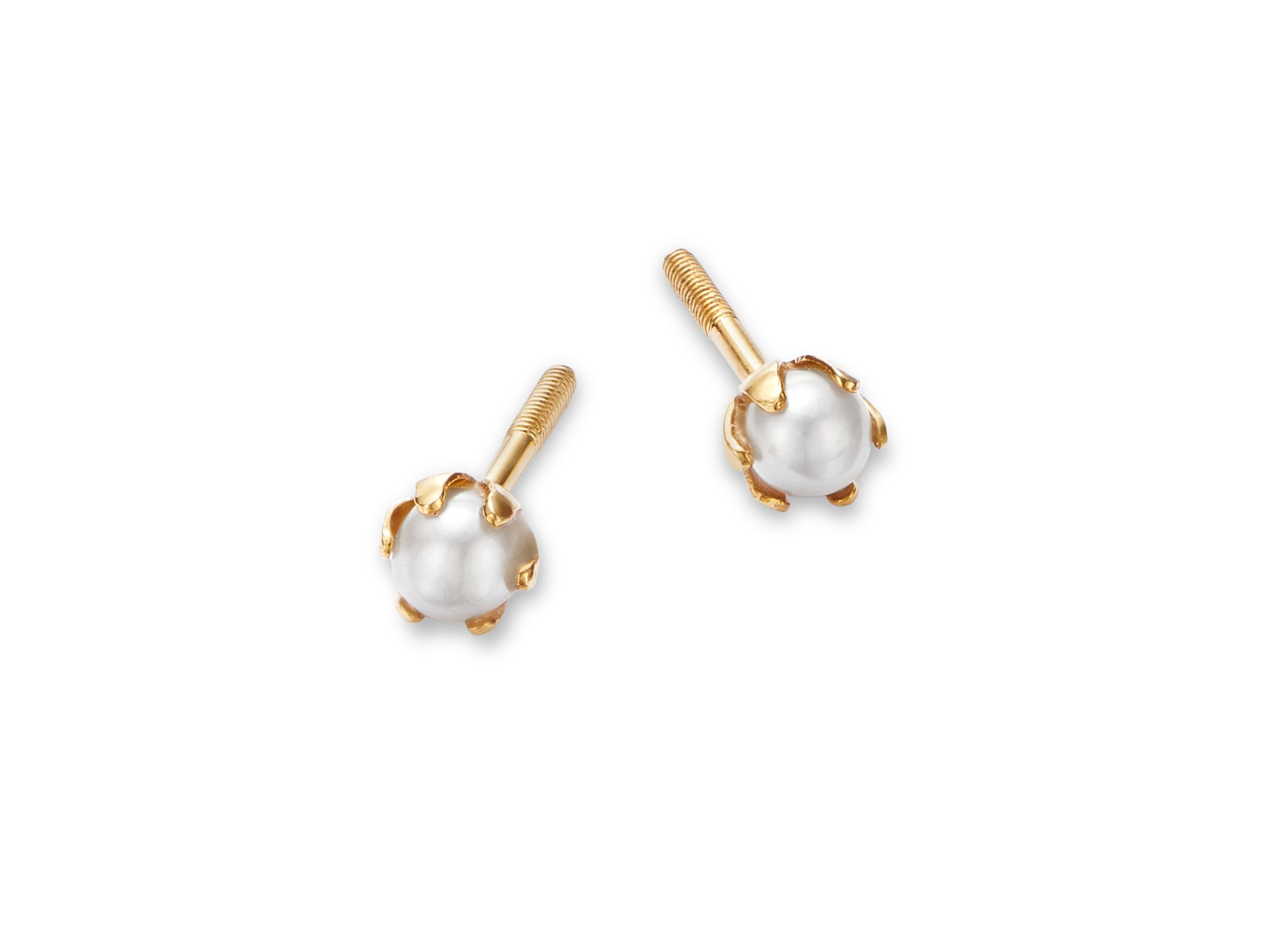 Children's Freshwater Pearl Screw Back Stud Earrings in 14K Yellow Gold — Image 3