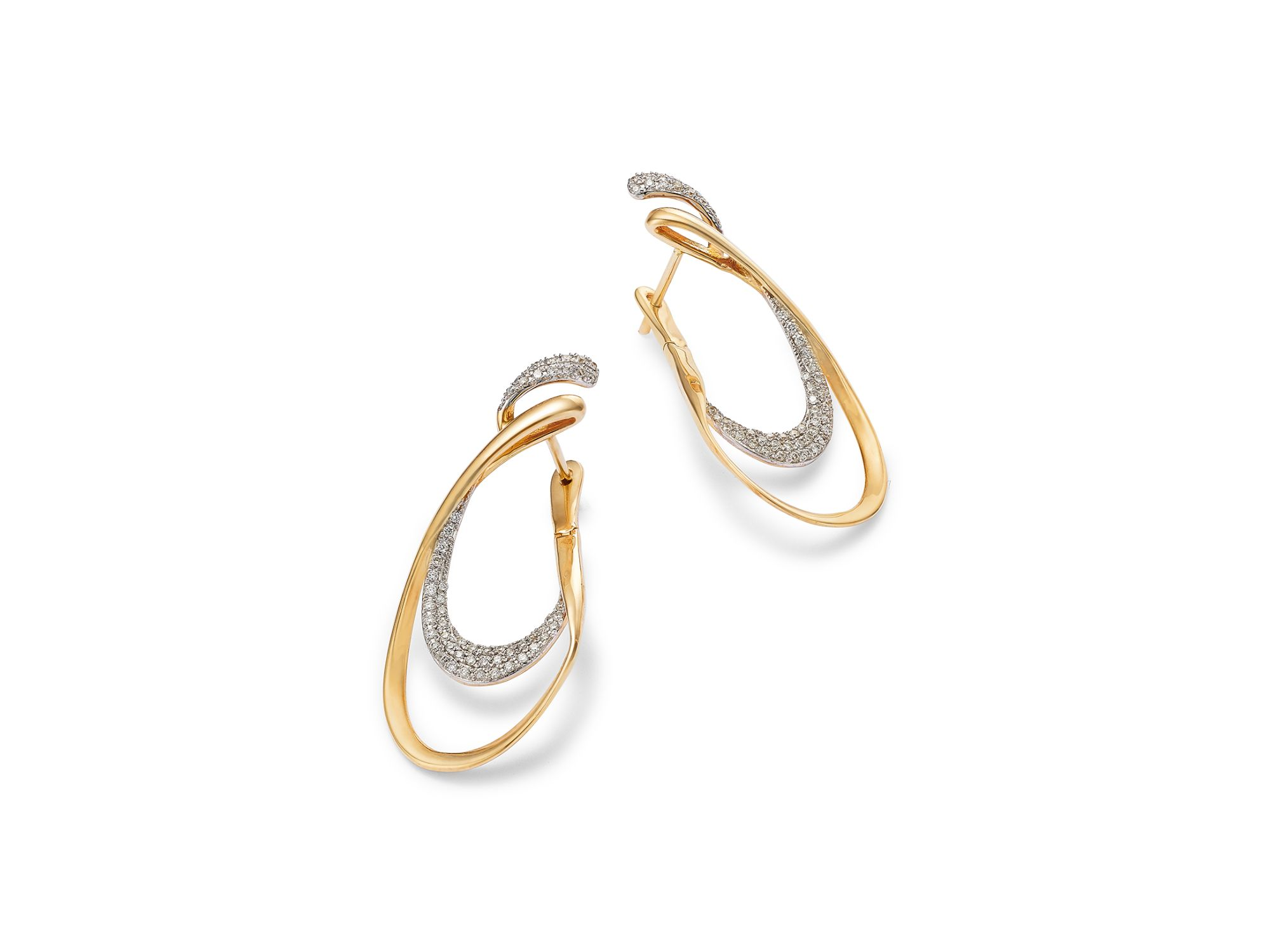 14K Yellow Gold Diamond Twist Drop Earrings, 0.30 tcw — Image 3