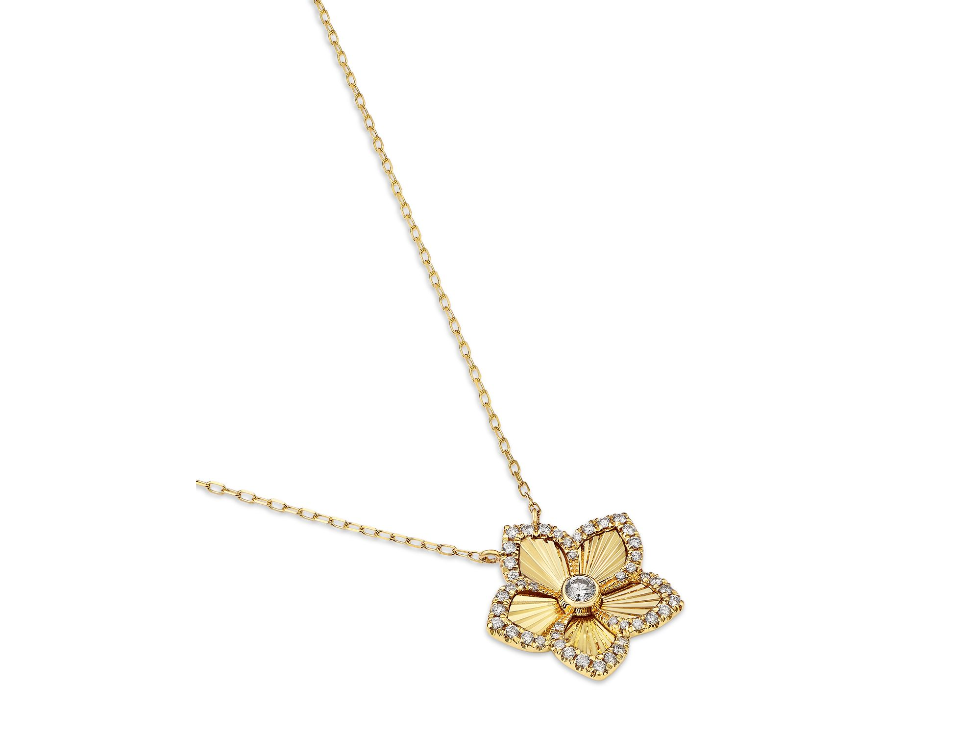 Diamond Flower Pendant Necklace in 14K Yellow Gold, 0.25 tcw — Image 3