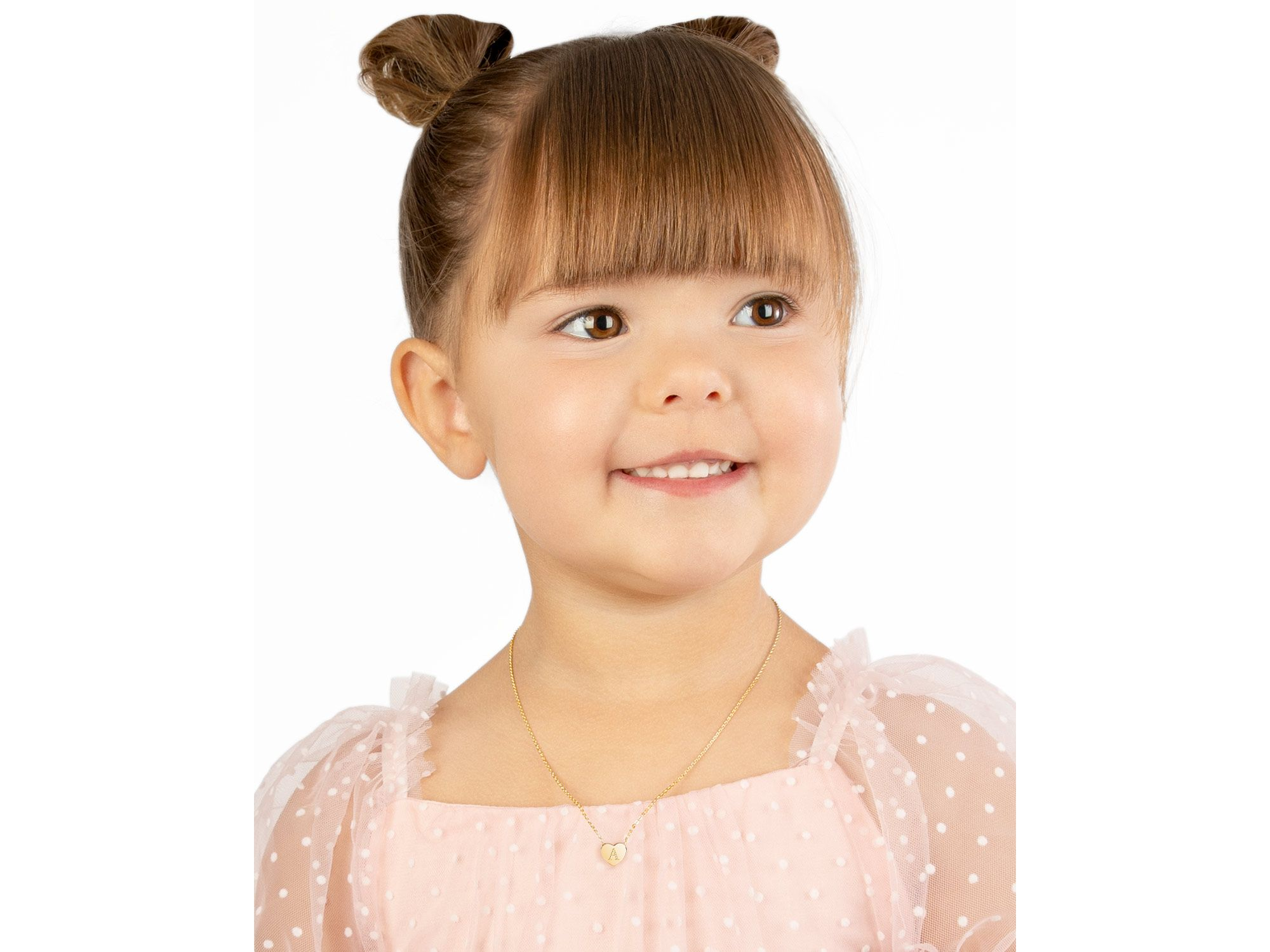 Girls' 14K Gold Mini Sliding Heart & Engraved Initial 13-14" Necklace - Children — Image 3