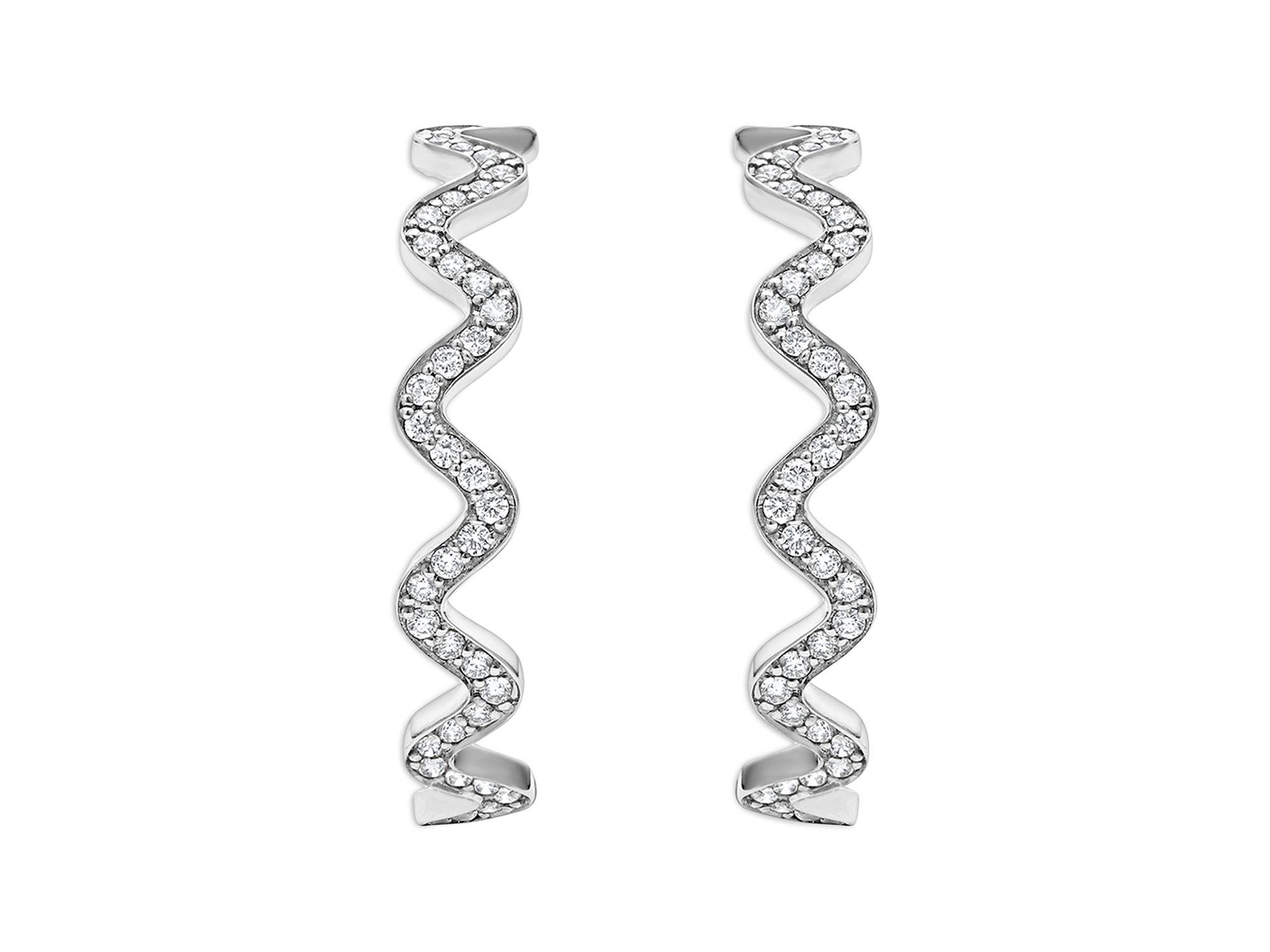 Sterling Caviar Spark Diamond Wavy Medium Hoop Earrings — Image 3