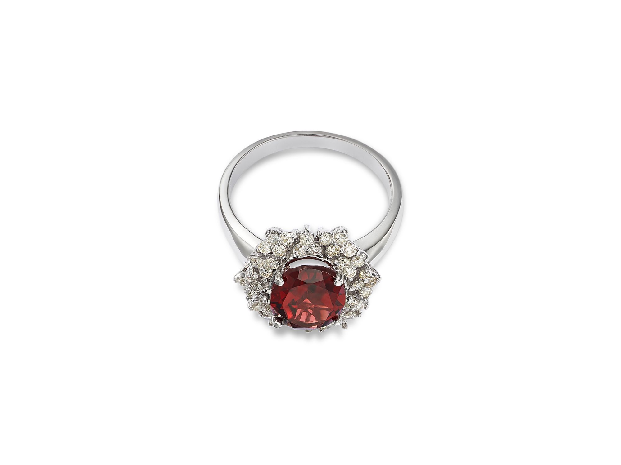 Fine Collection Garnet & Diamond Flower Halo Ring in 14K White Gold — Image 3