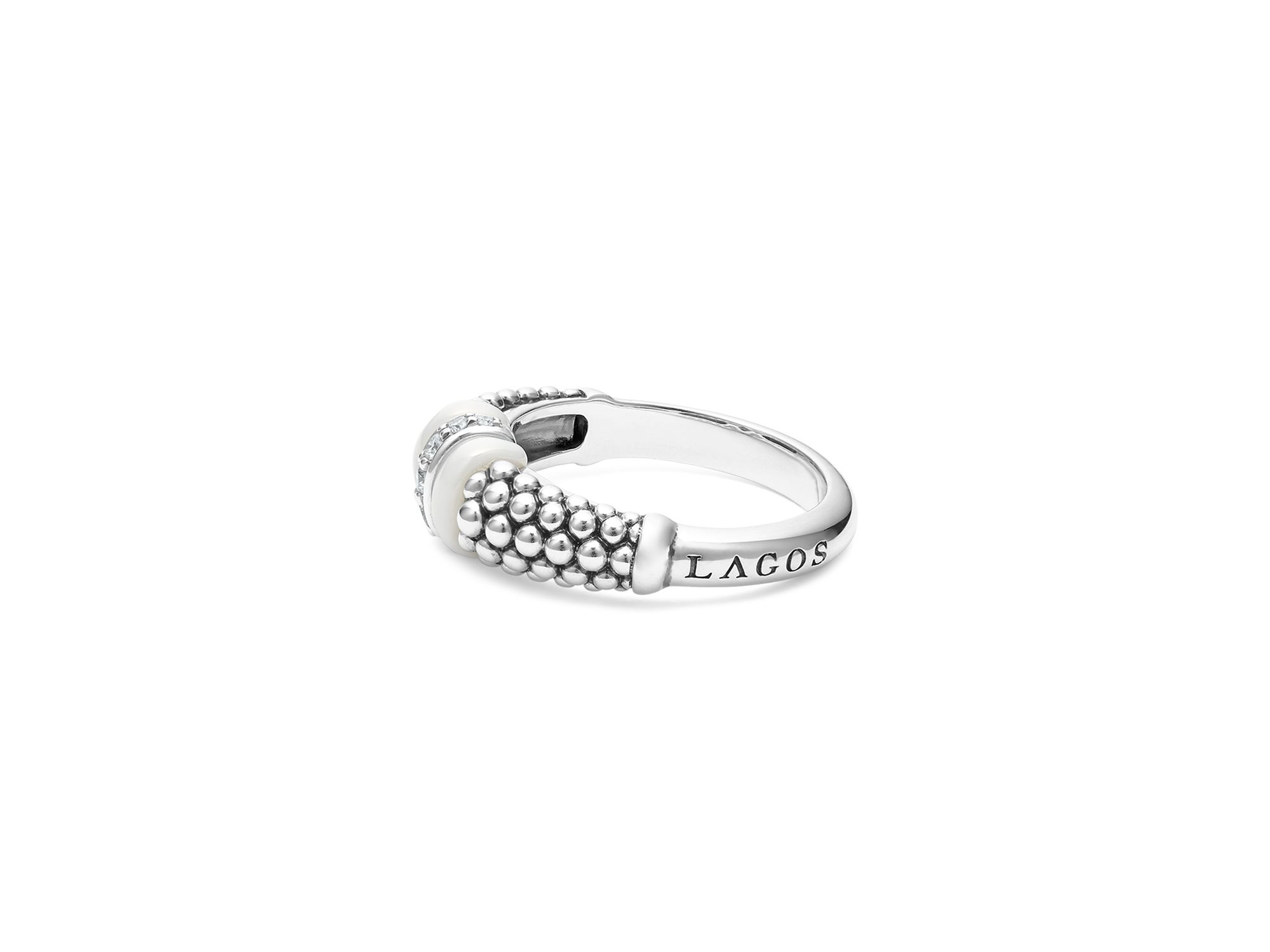 Ceramic & Sterling Silver White Caviar Diamond Stacking Ring — Image 5