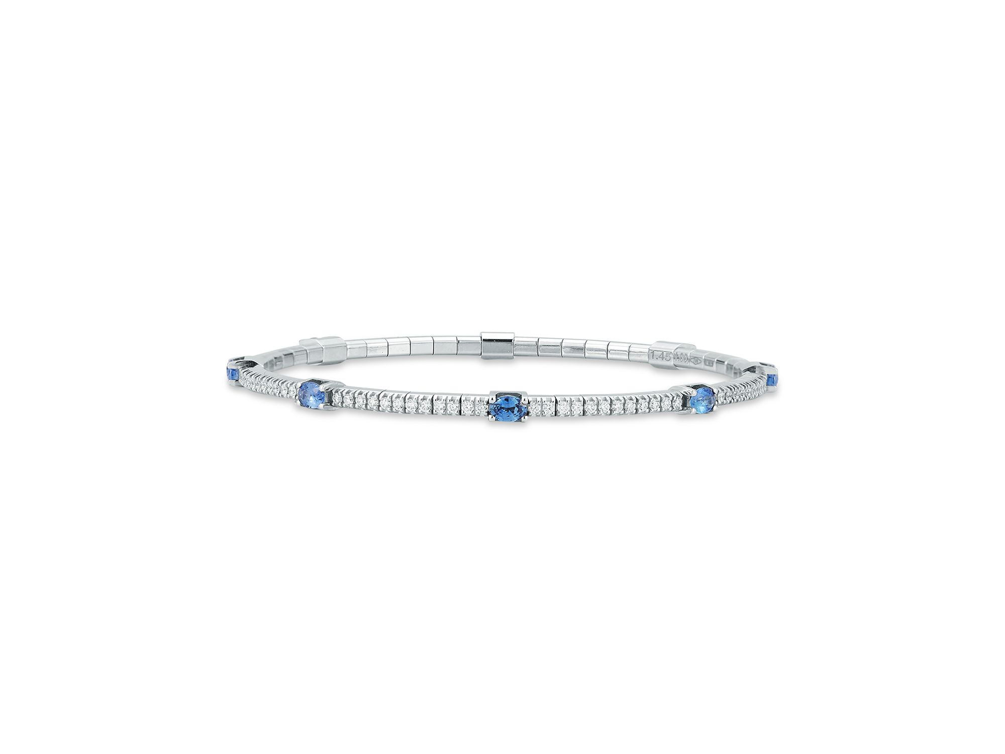 18K White Gold Blue Sapphire & Diamond Stretch Tennis Bracelet - Image 1