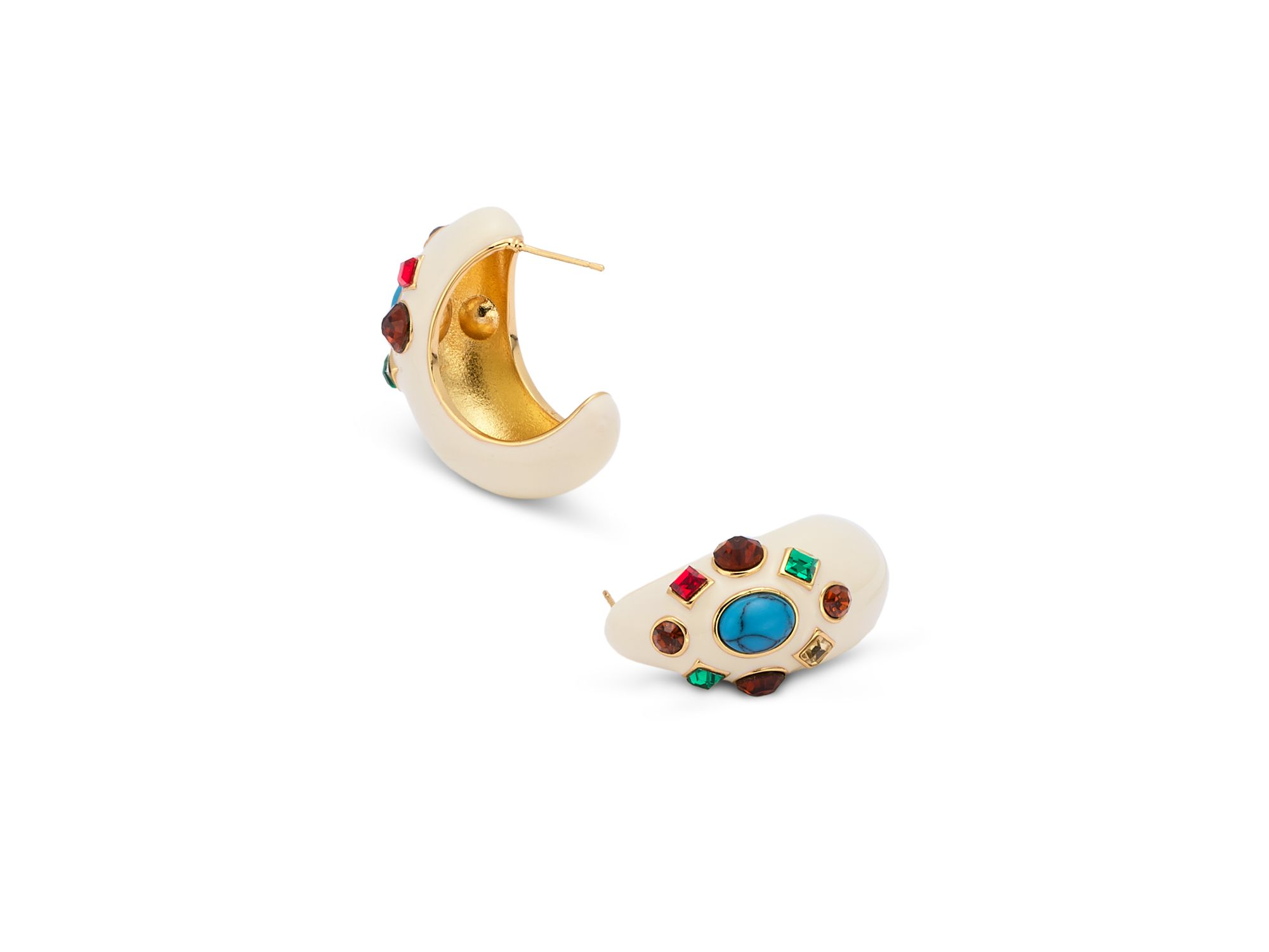 Mixed Stone Half Hoop Earrings - Exclusive — Image 3