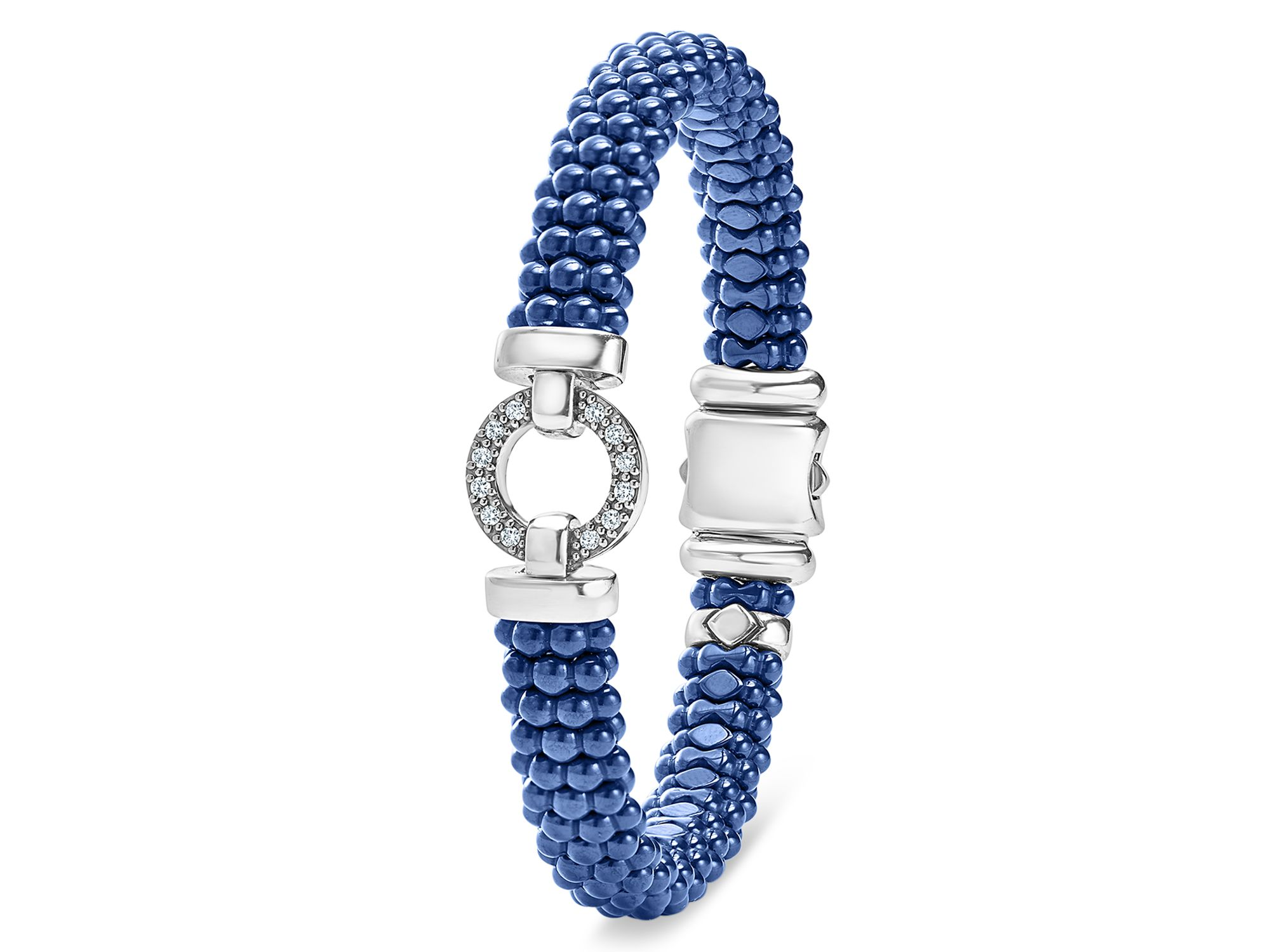 Sterling Silver Ceramic Caviar & Diamond Circle Bracelet — Image 3