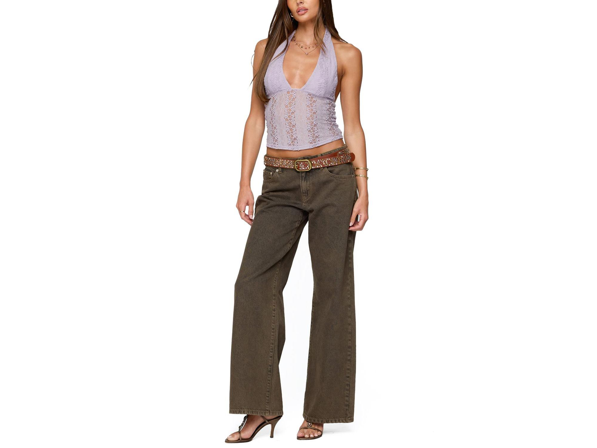 Naya Textured Sheer Lace Halter Top — Image 3