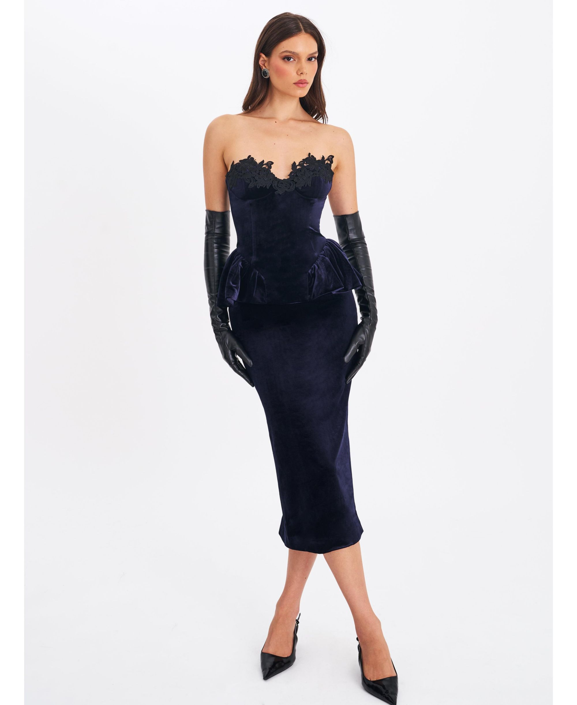 Pascha Lace Applique Strapless Peplum Maxi Dress — Image 7
