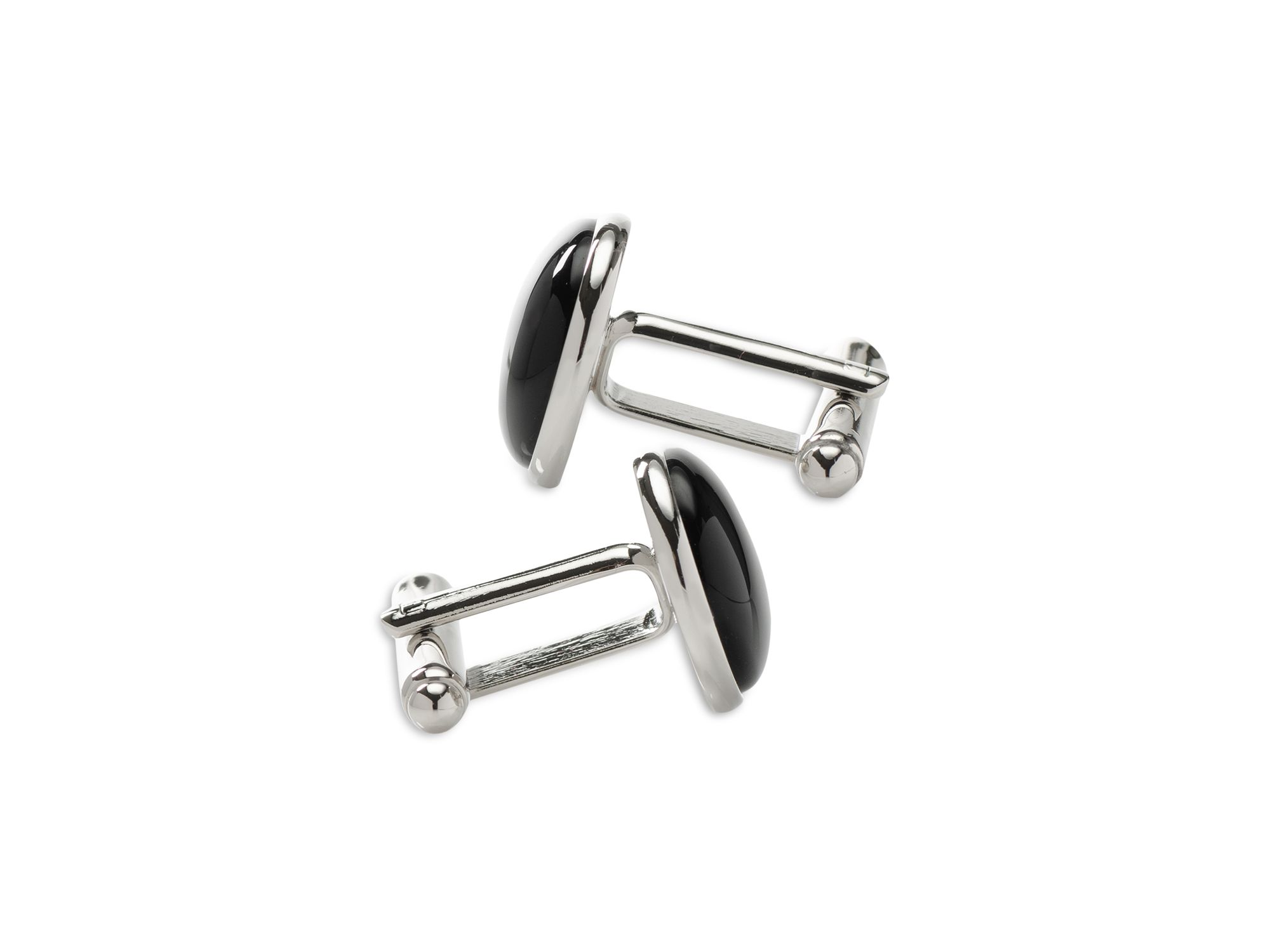 Silver-Tone Onyx Inlay Round Cufflinks — Image 3