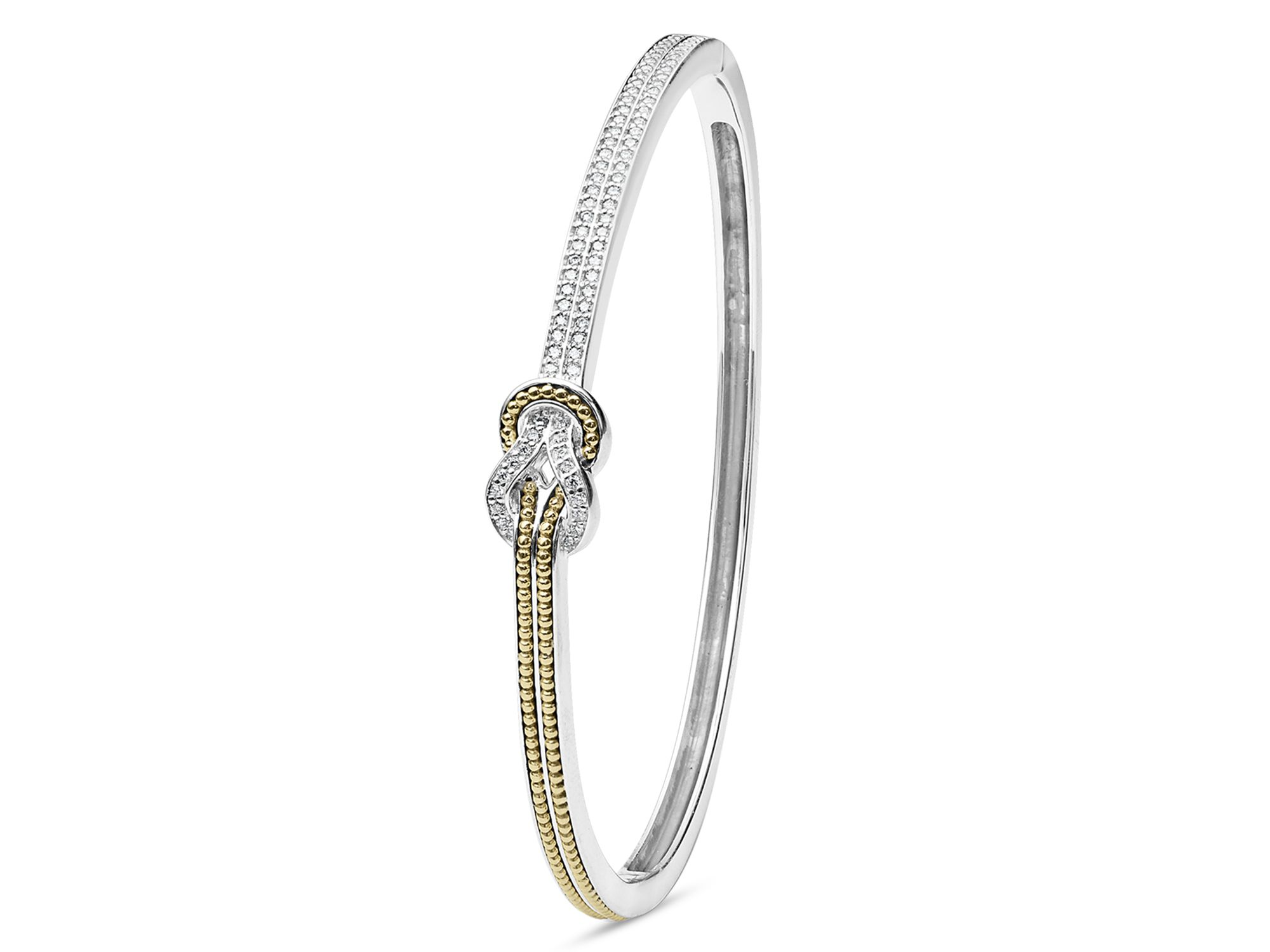 18K Yellow Gold & Sterling Silver Newport Diamond Knot Hinged Bangle Bracelet — Image 3