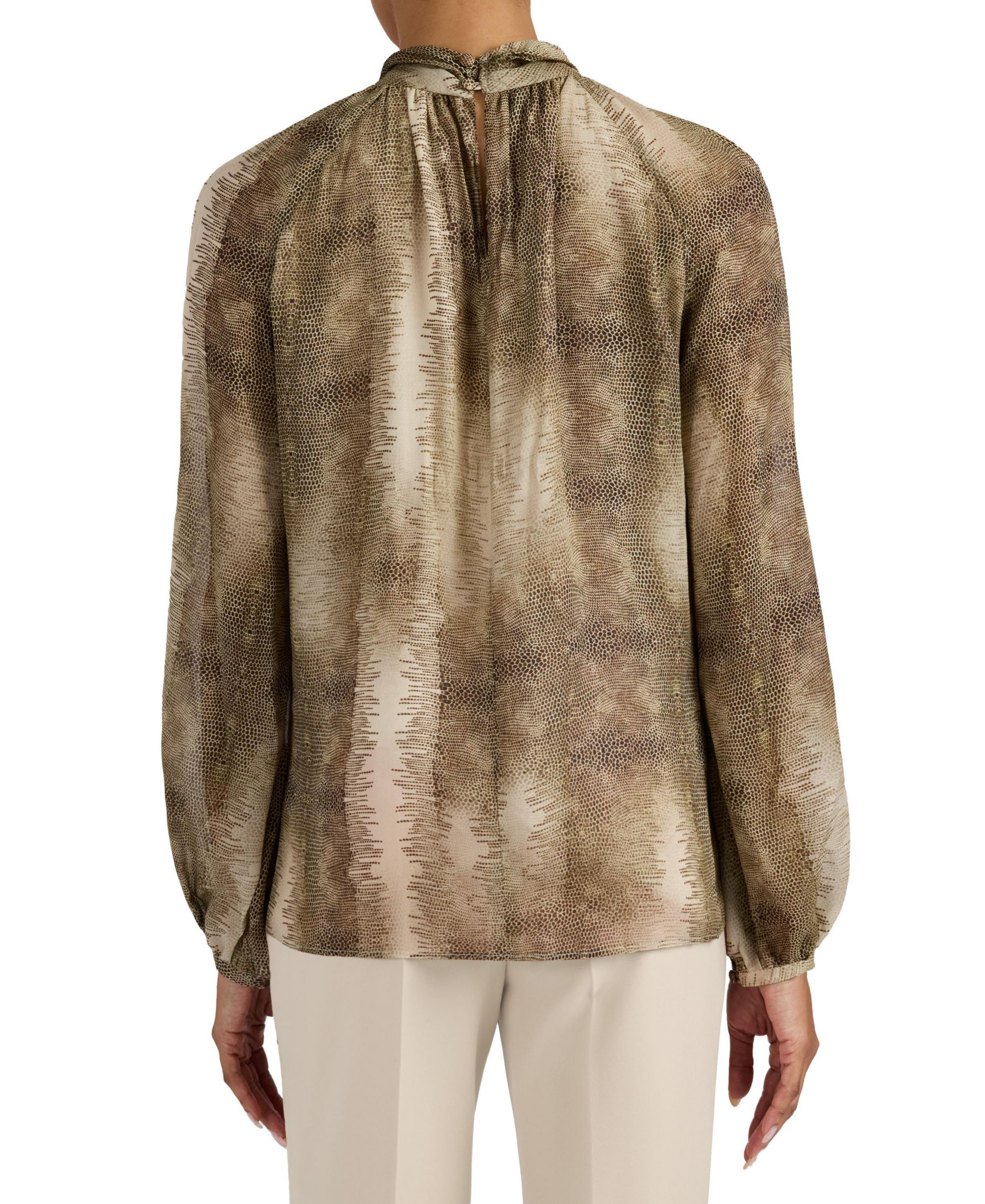 Dakota Mock Neck Printed Blouse with Long Lantern Sleeves — Image 3