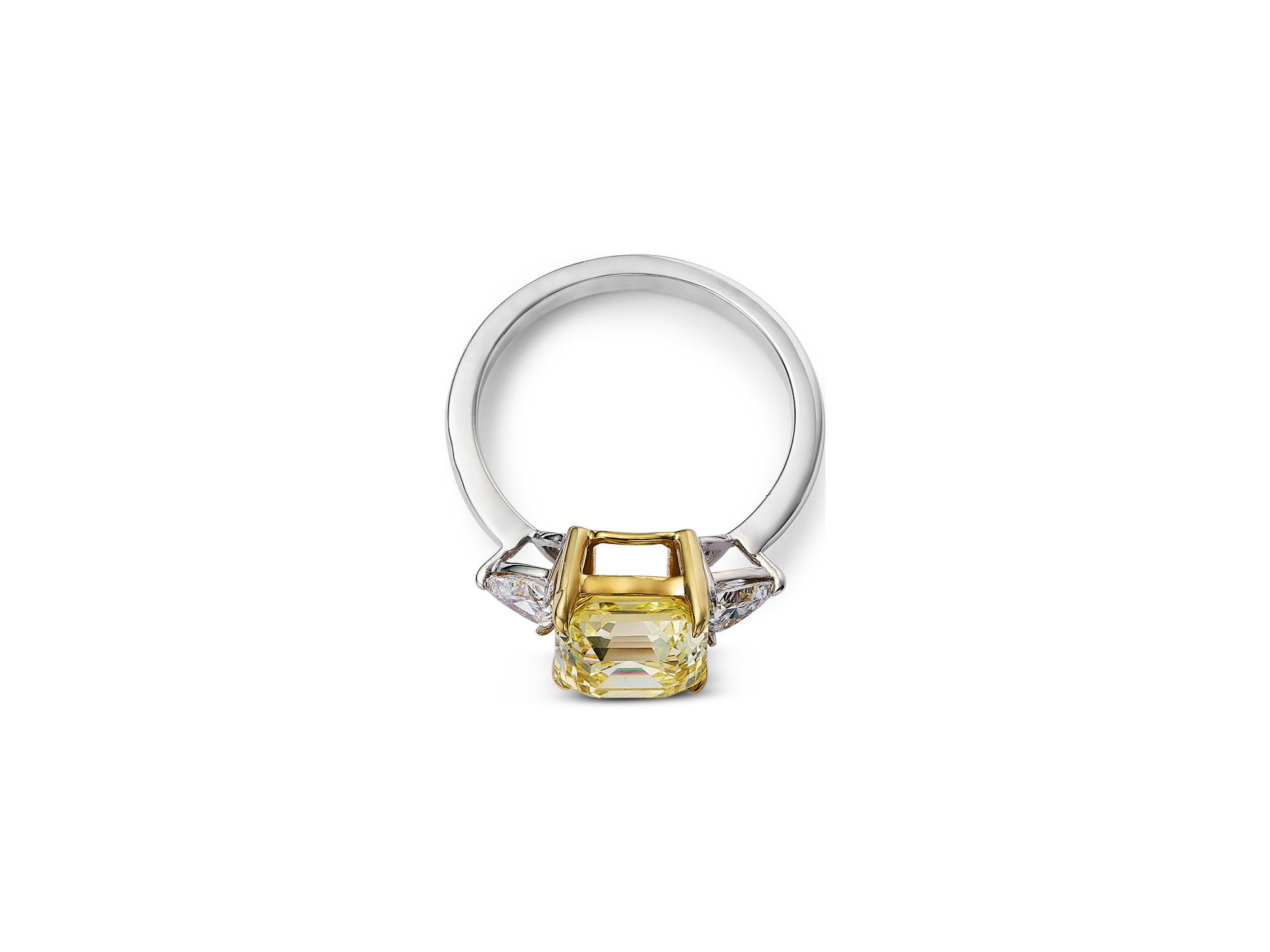Certified Lab Grown White & Yellow Asscher Cut Diamond Engagement Ring in 18K White & Yellow Gold, 3.4 tcw — Image 3