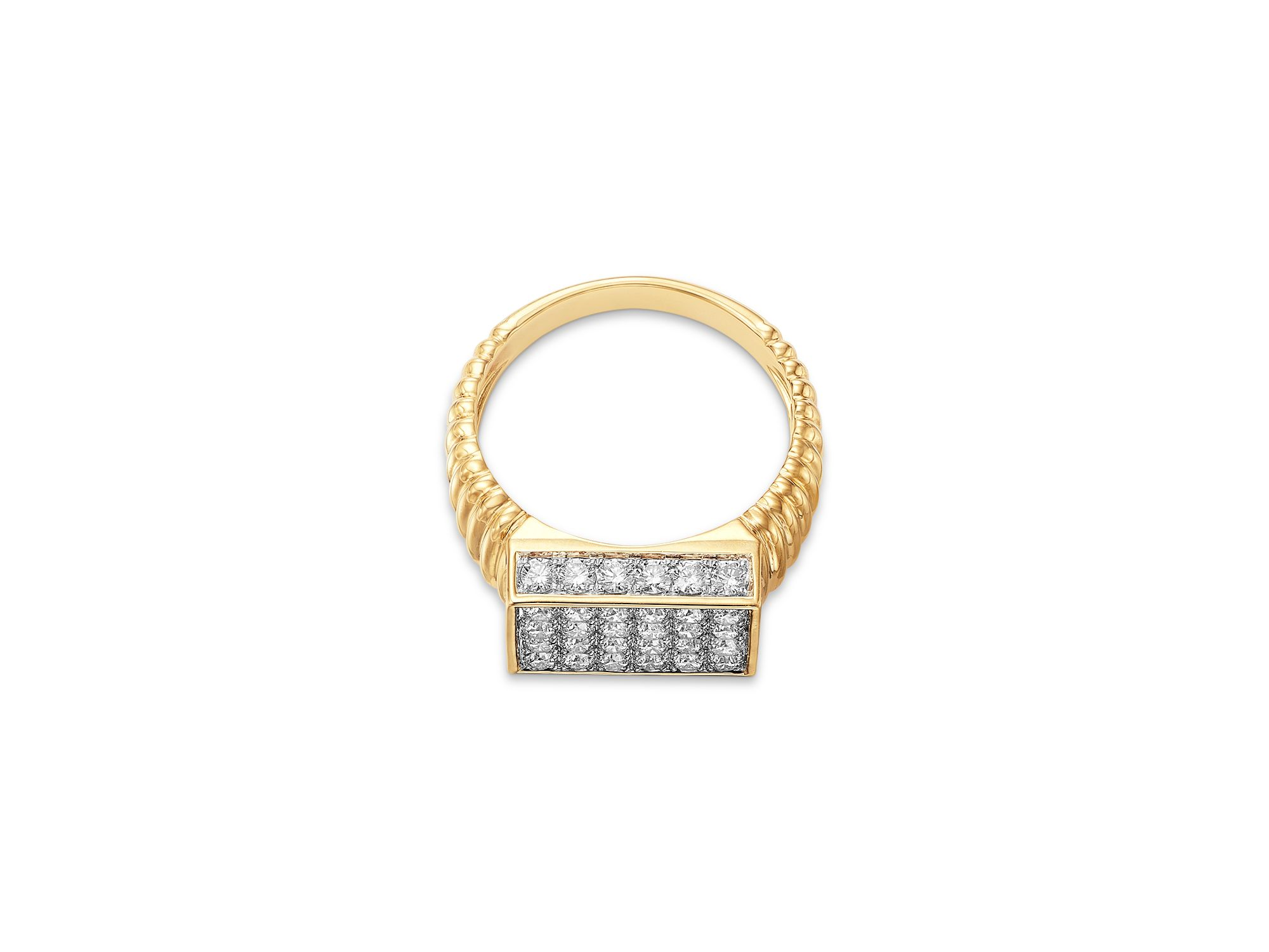 Diamond Square Cluster Ridged Ring in 14K Yellow Gold, 1.4 tcw — Image 3