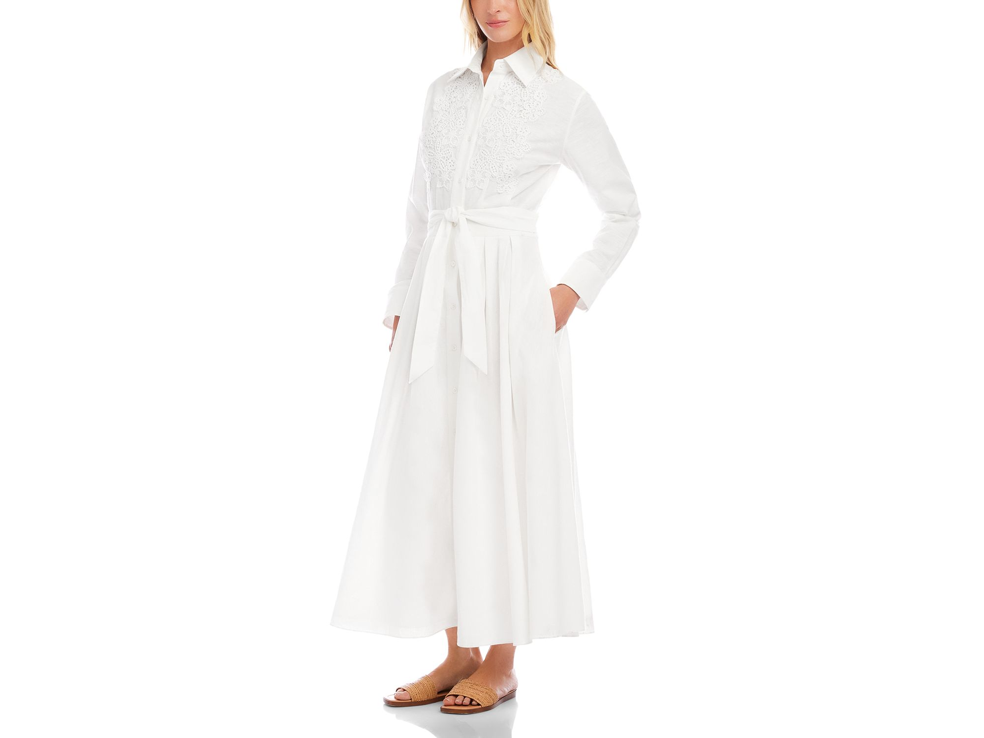 Lace Appliqué Midi Shirt Dress — Image 6