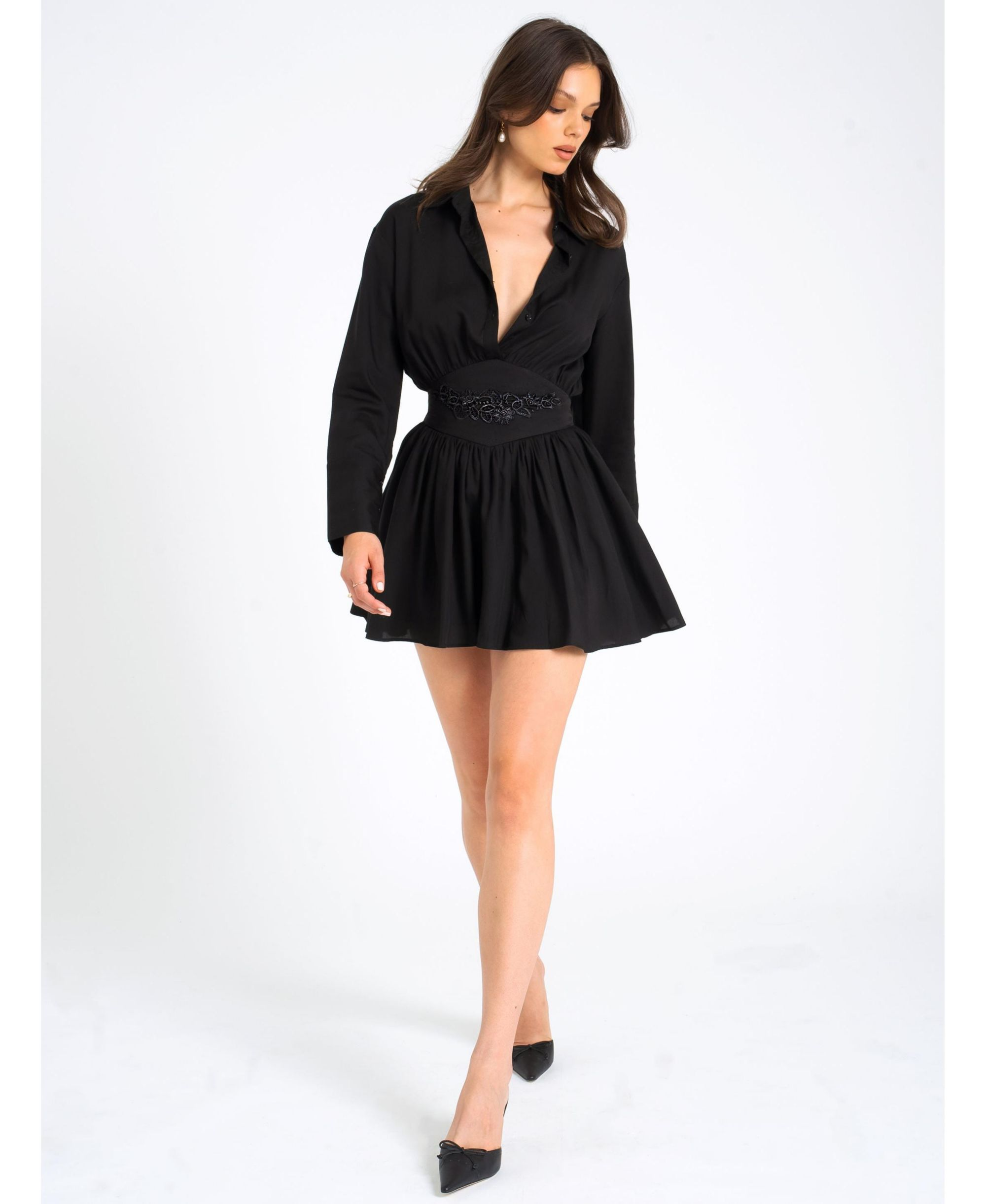 Jamila Embroidered Waist Shirt Style Mini Dress — Image 7
