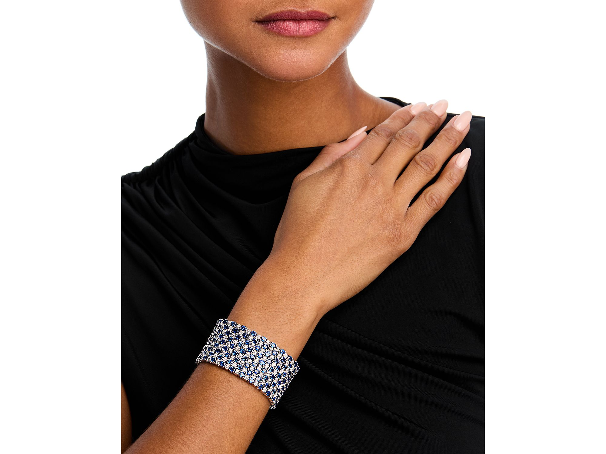 Sapphire & Diamond Multi Row Bracelet in 14K White Gold — Image 3