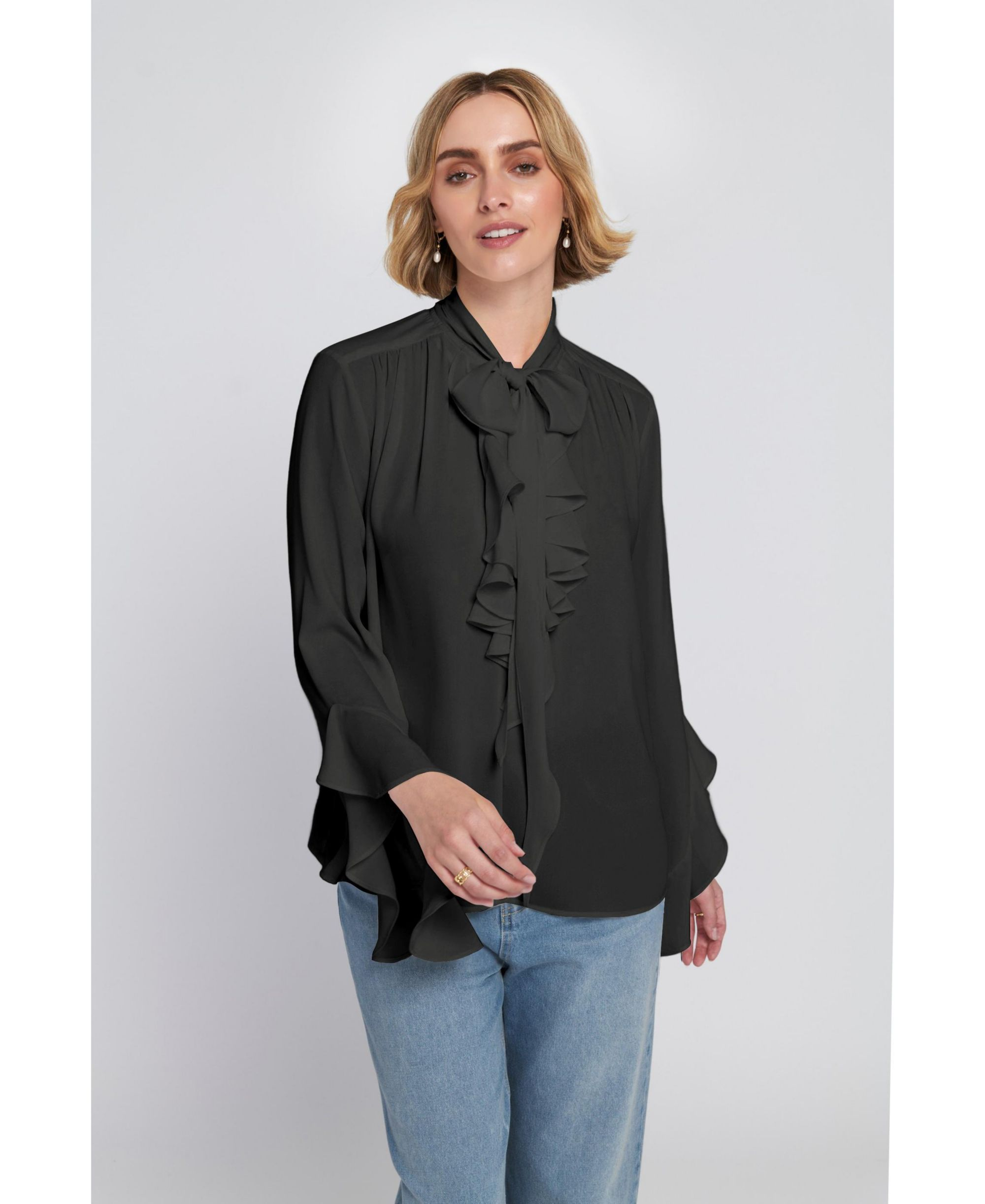 Flounce Trimmed Tie Neck Blouse — Image 3