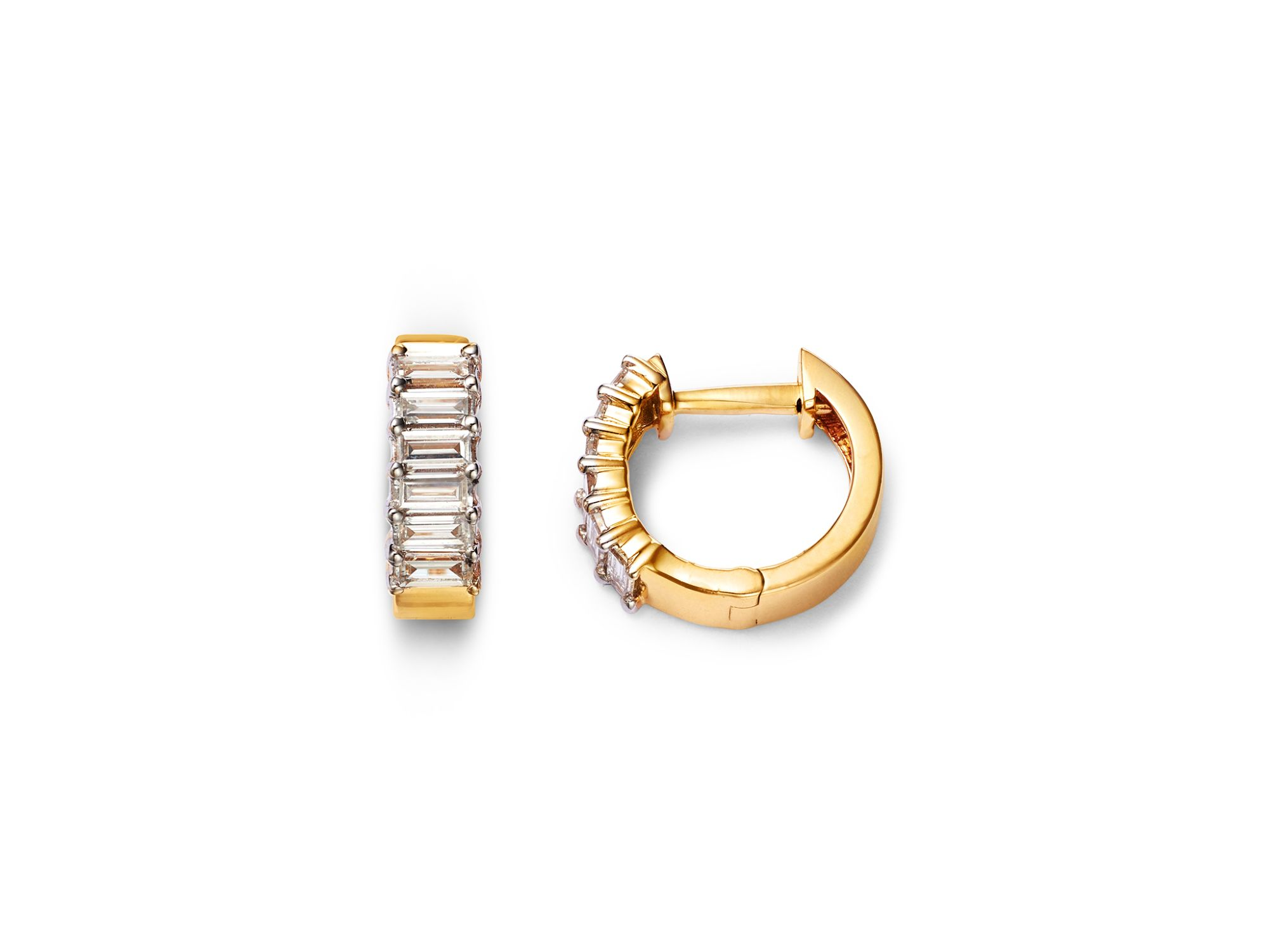 14K Yellow Gold Lab Grown Diamond Baguette Huggie Hoop Earrings — Image 3