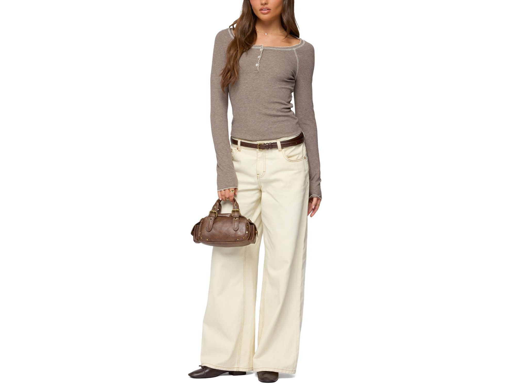 Ensley Contrast Stitch Henley Top — Image 4