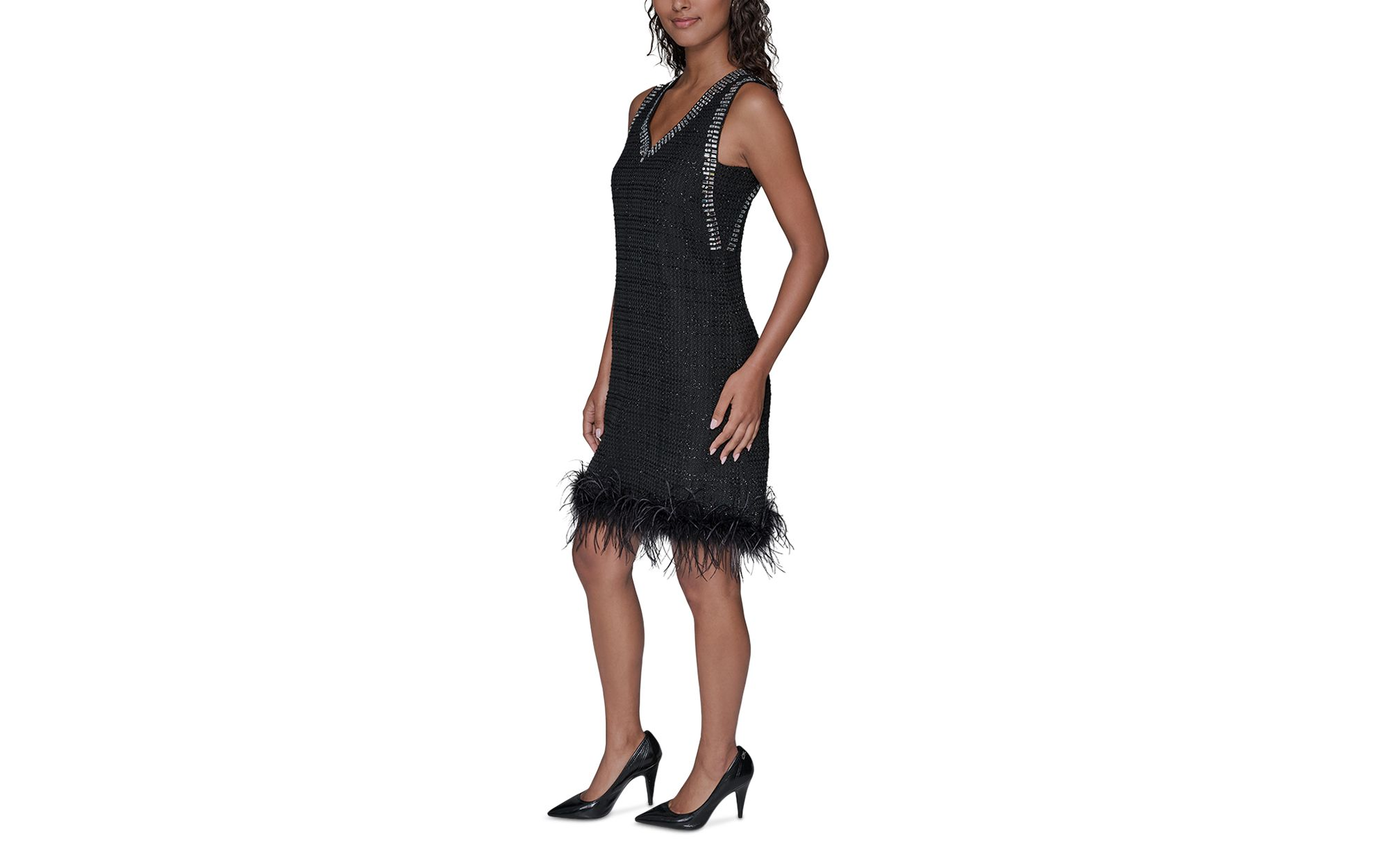 Feather Trim Shift Dress — Image 4