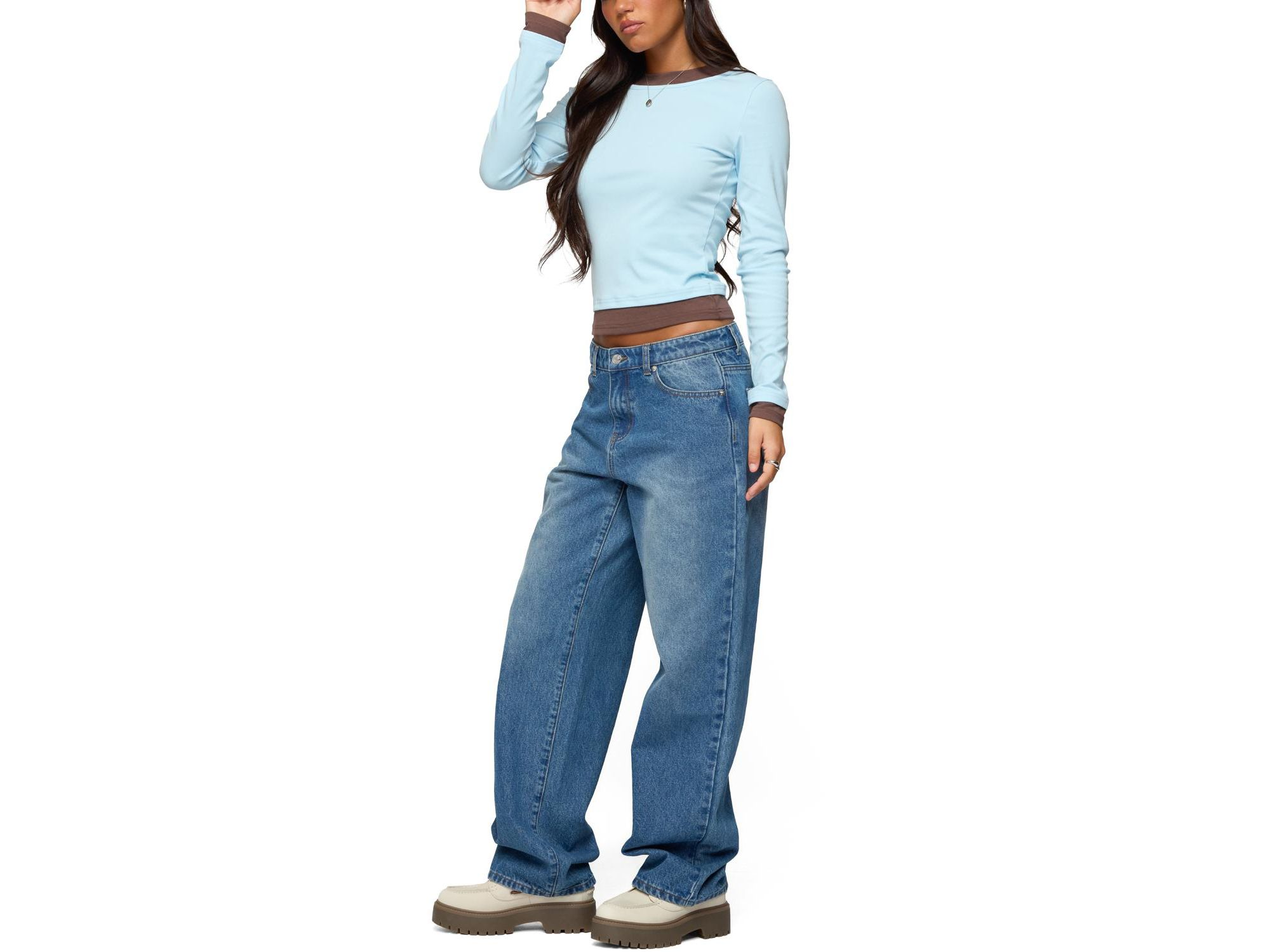 Contrast Layered Look Long Sleeve T Shirt — Image 3