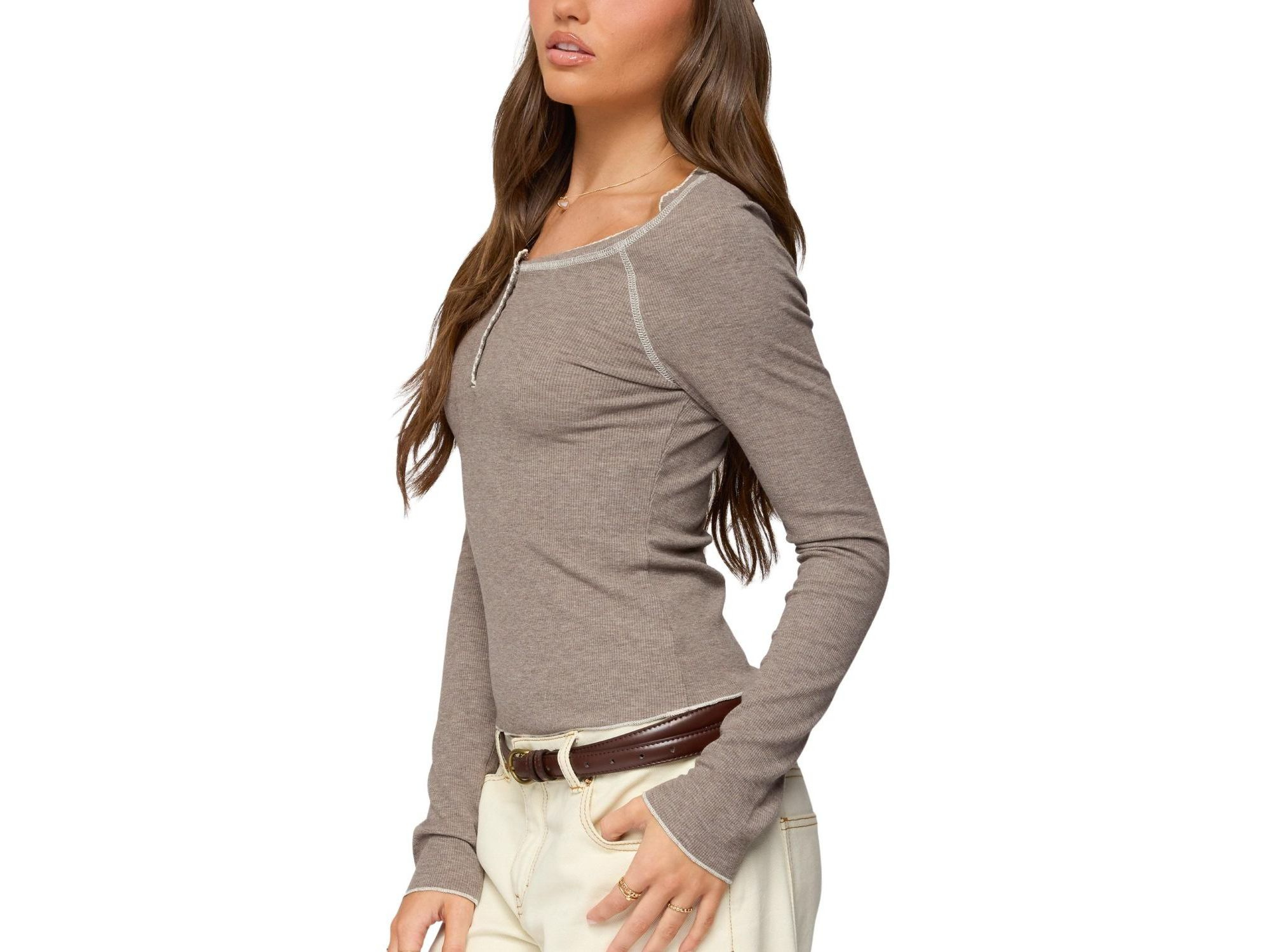 Ensley Contrast Stitch Henley Top — Image 3