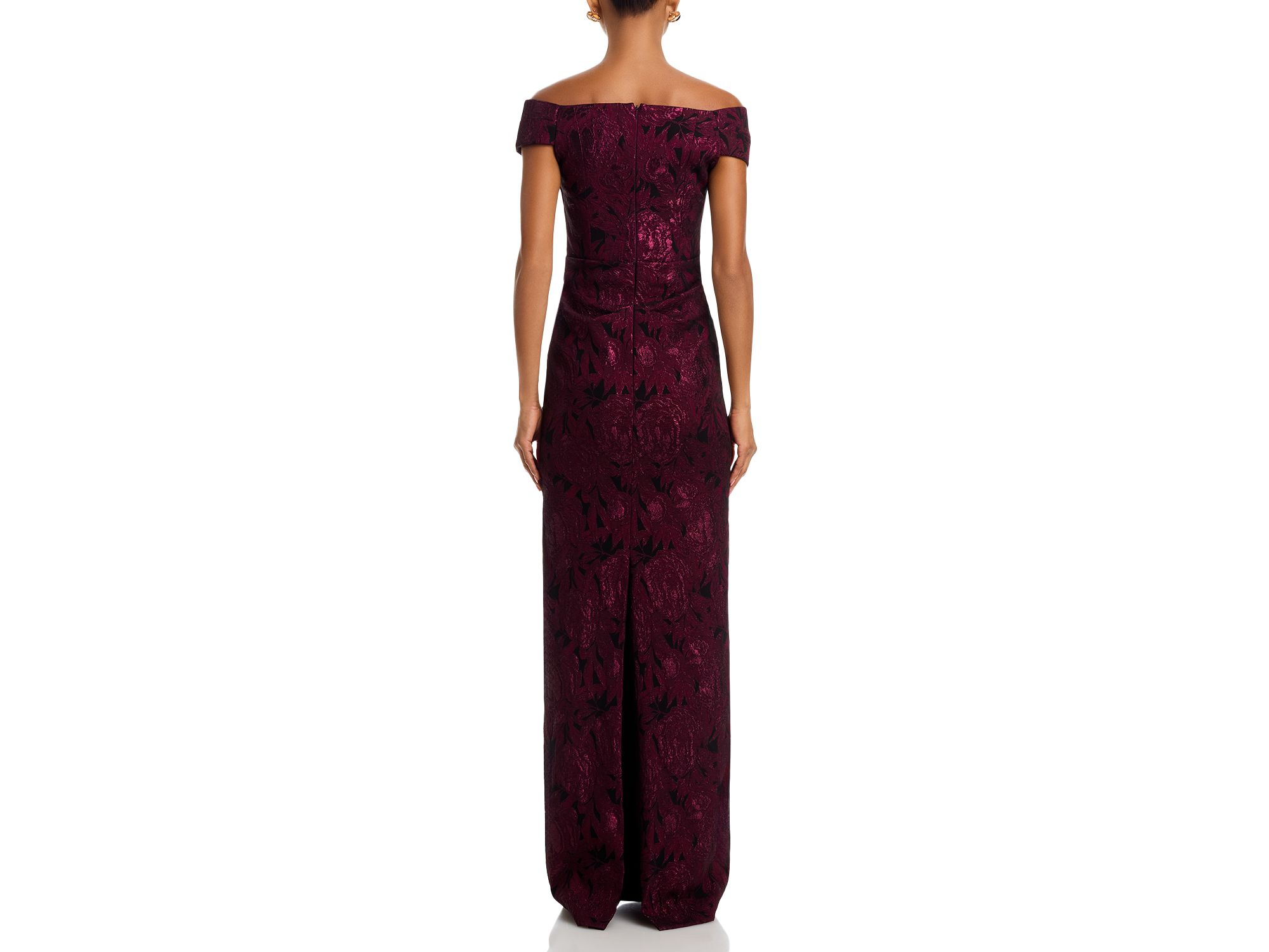 Floral Stretch Jacquard Off-the-Shoulder Ruched Gown — Image 4