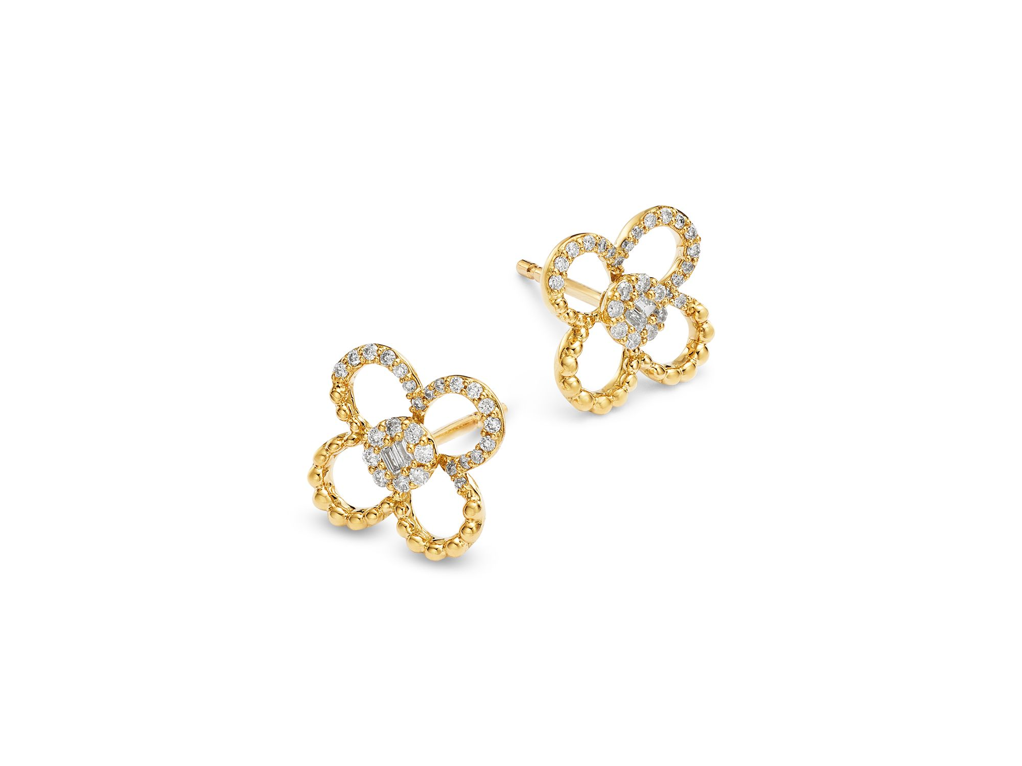Diamond Clover Silhouette Stud Earrings in 14K Yellow Gold, 0.20 tcw — Image 3