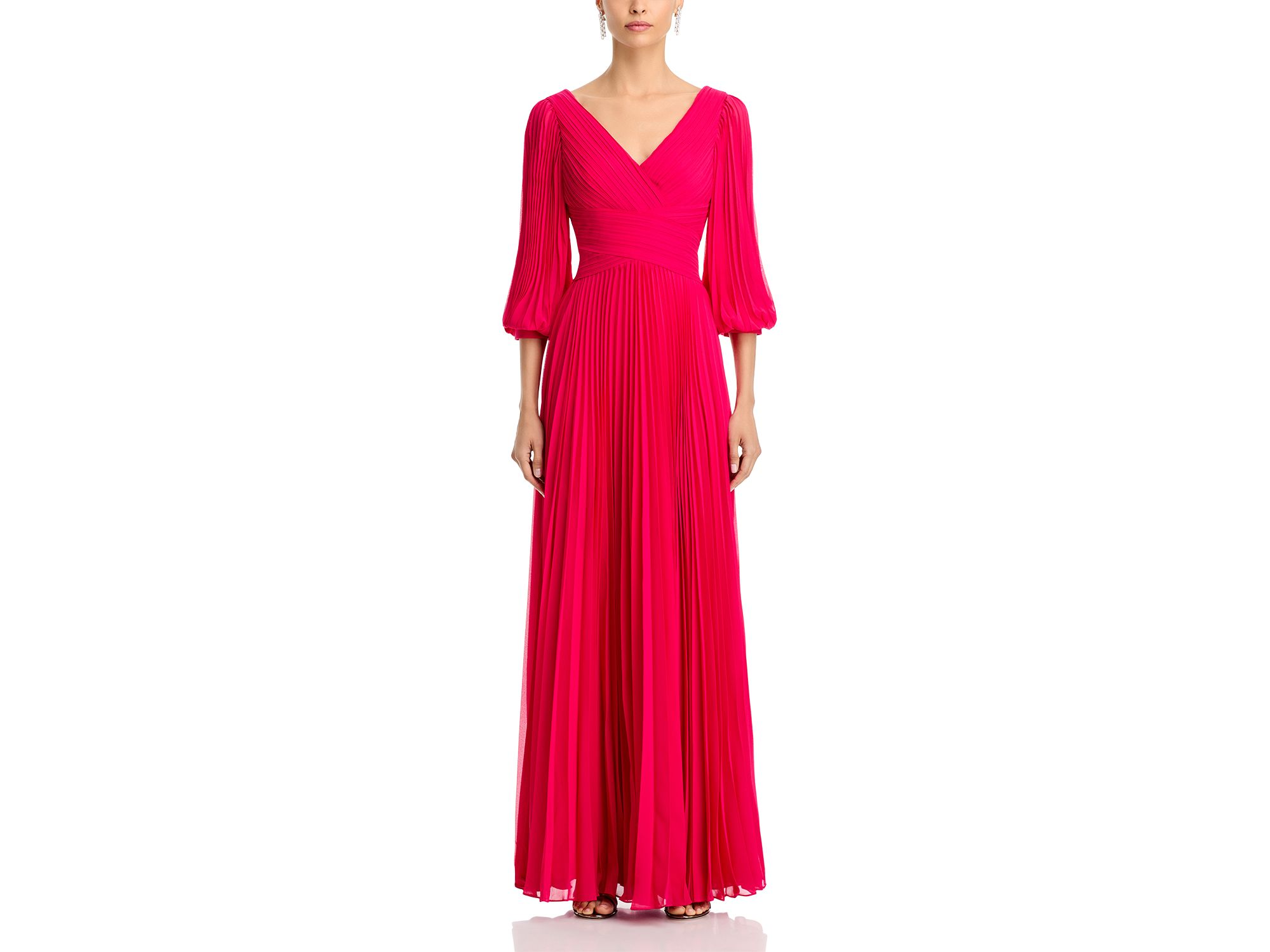 Chiffon Pleated V Neck Gown — Image 6