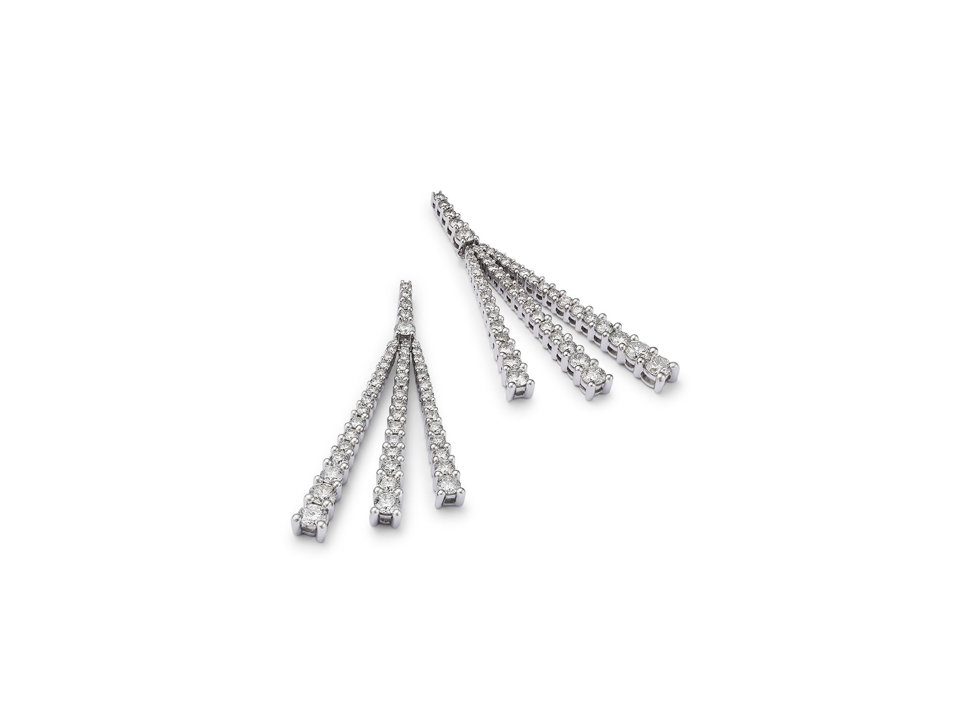 Diamond Triple Row Drop Earrings in 14K White Gold, 2.50 tcw — Image 3