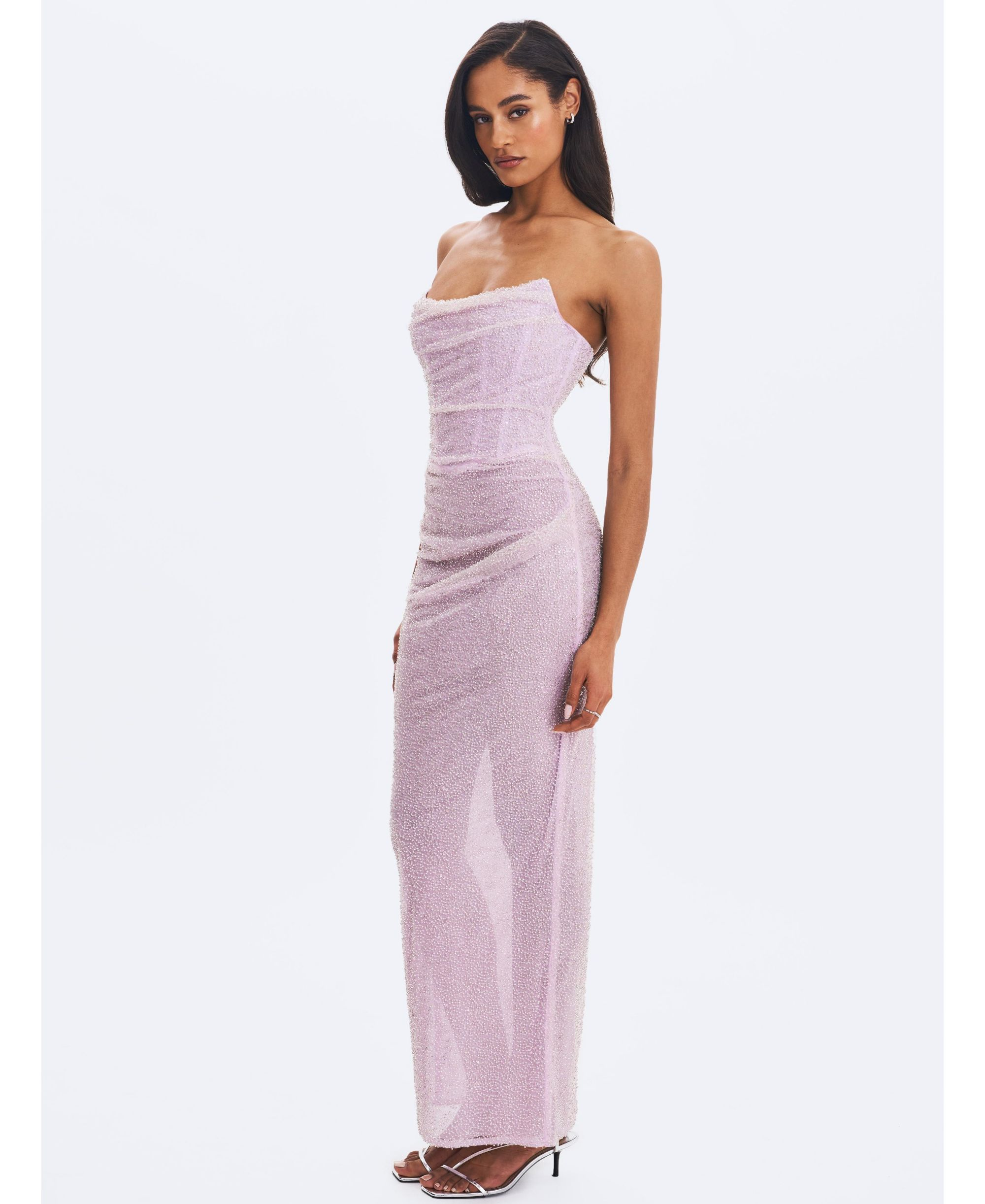 Raylee Beaded Mesh Strapless Sheath Maxi Dress — Image 4