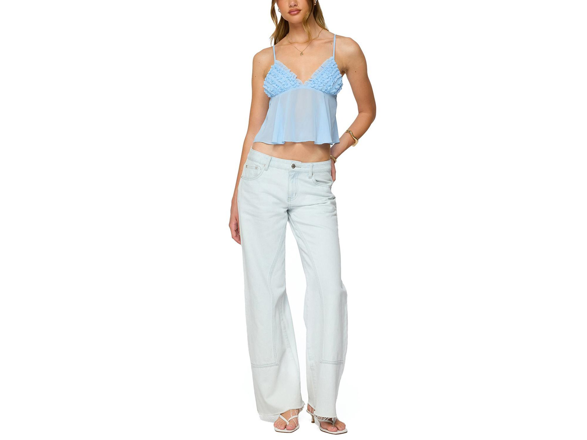 Ruffle Sheer Chiffon Babydoll Tank Top — Image 3
