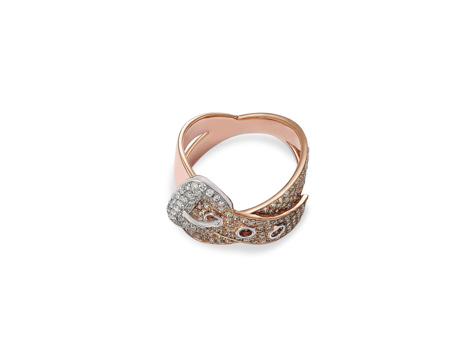 Diamond Crossover Buckle Ring in 14K Rose & White Gold, 1.23 tcw — Image 3