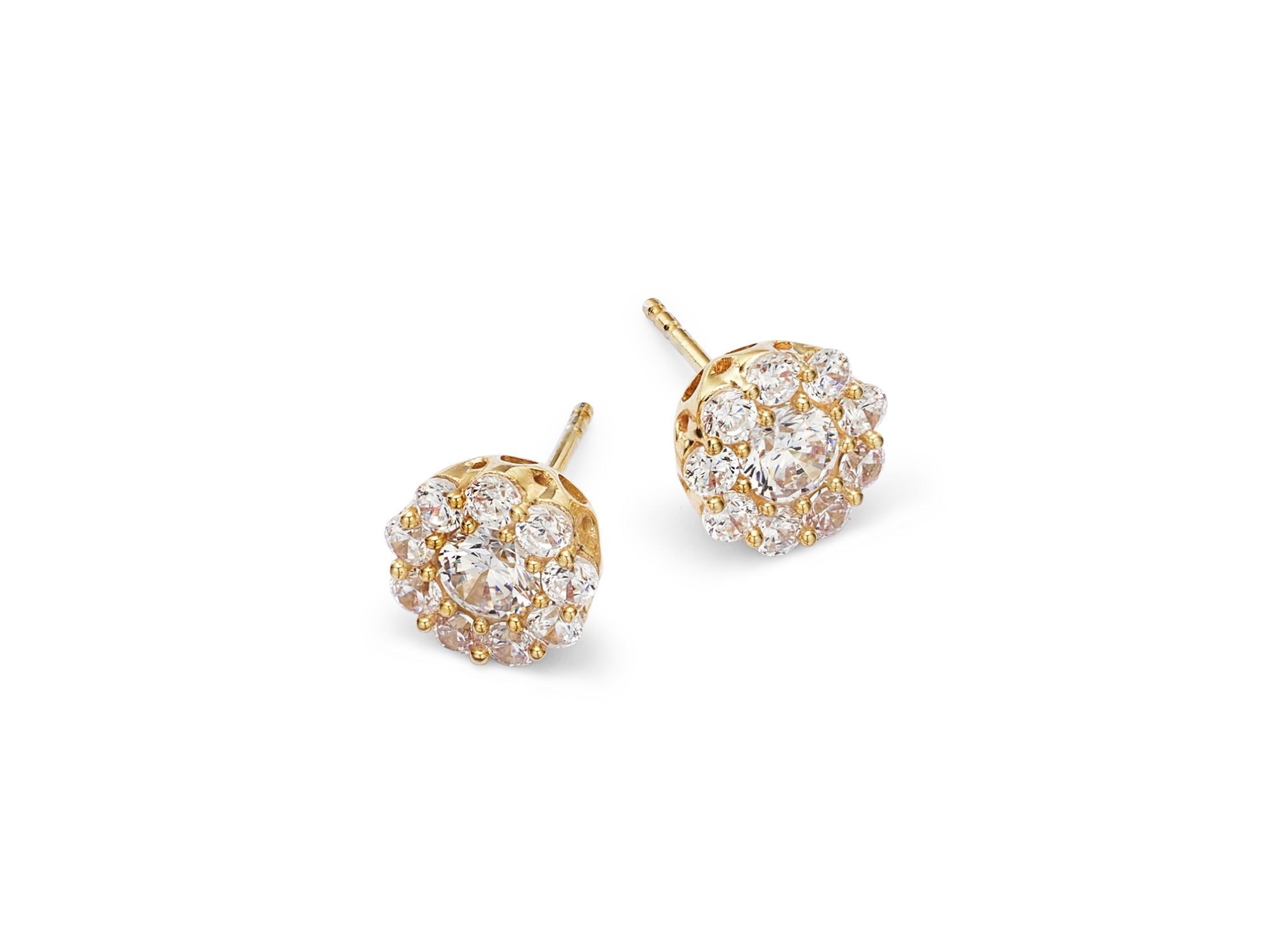 Diamond Halo Stud Earrings in 14K Yellow Gold, 1.0 tcw — Image 3
