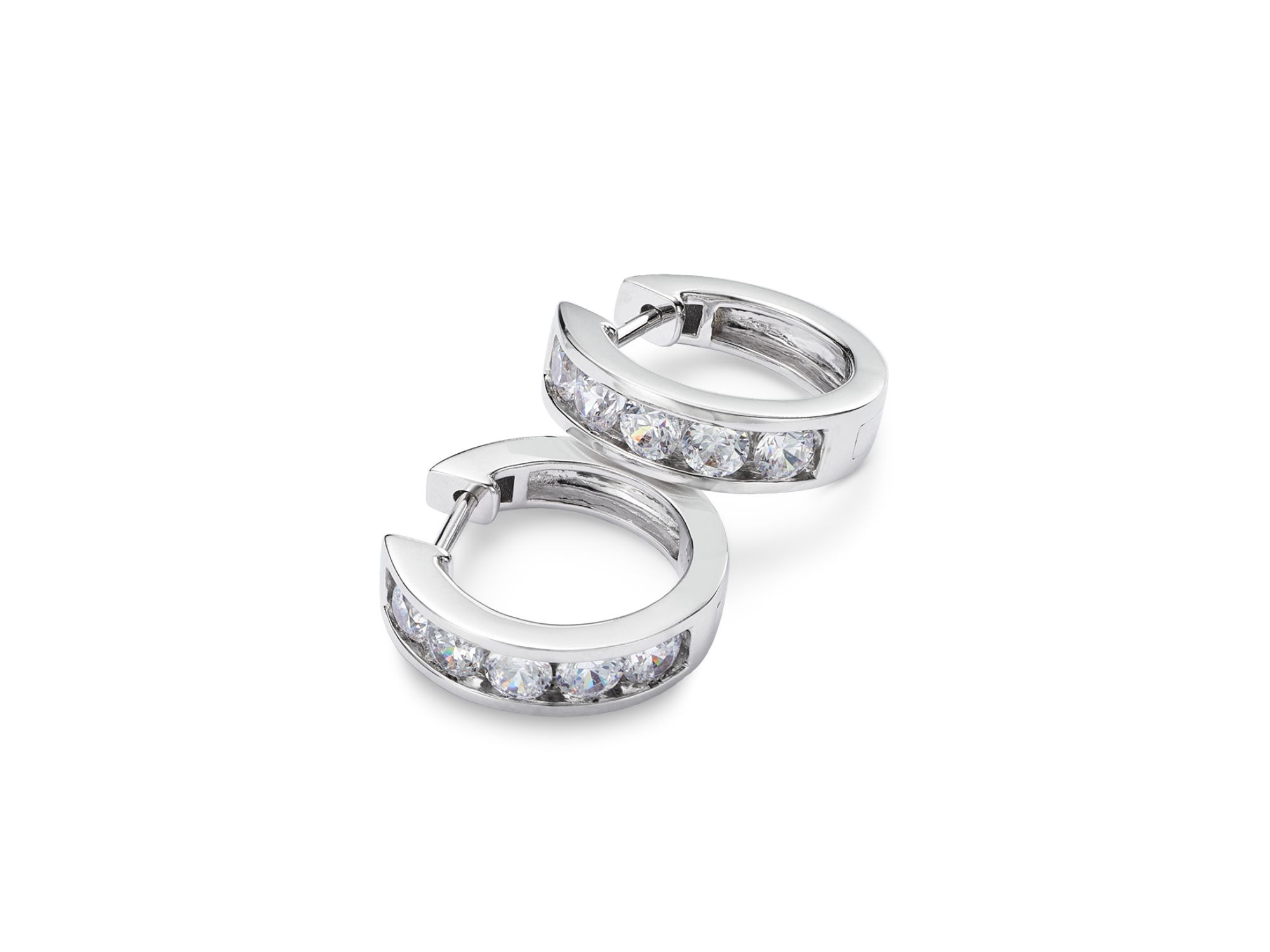 Diamond Channel Set Small Hoop Earrings in 14K White Gold, 1.50 tcw — Image 3