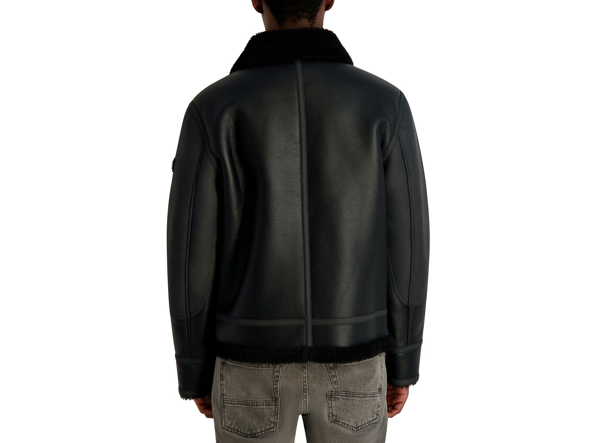 Sherpa Fleece Lined Faux Leather Jacket — Image 3