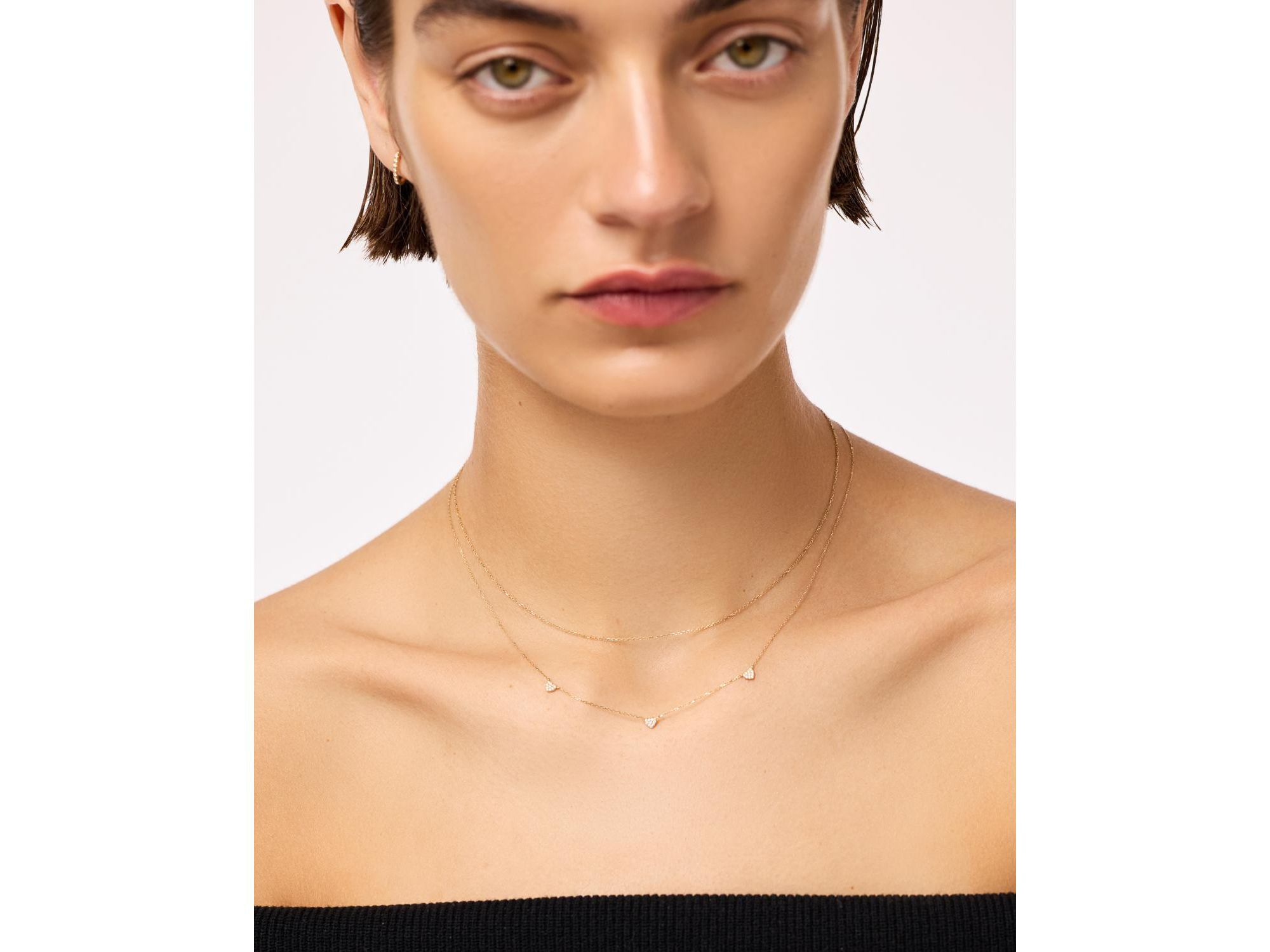 Gold Lab-Grown Diamond Heart Station Necklace — Image 3