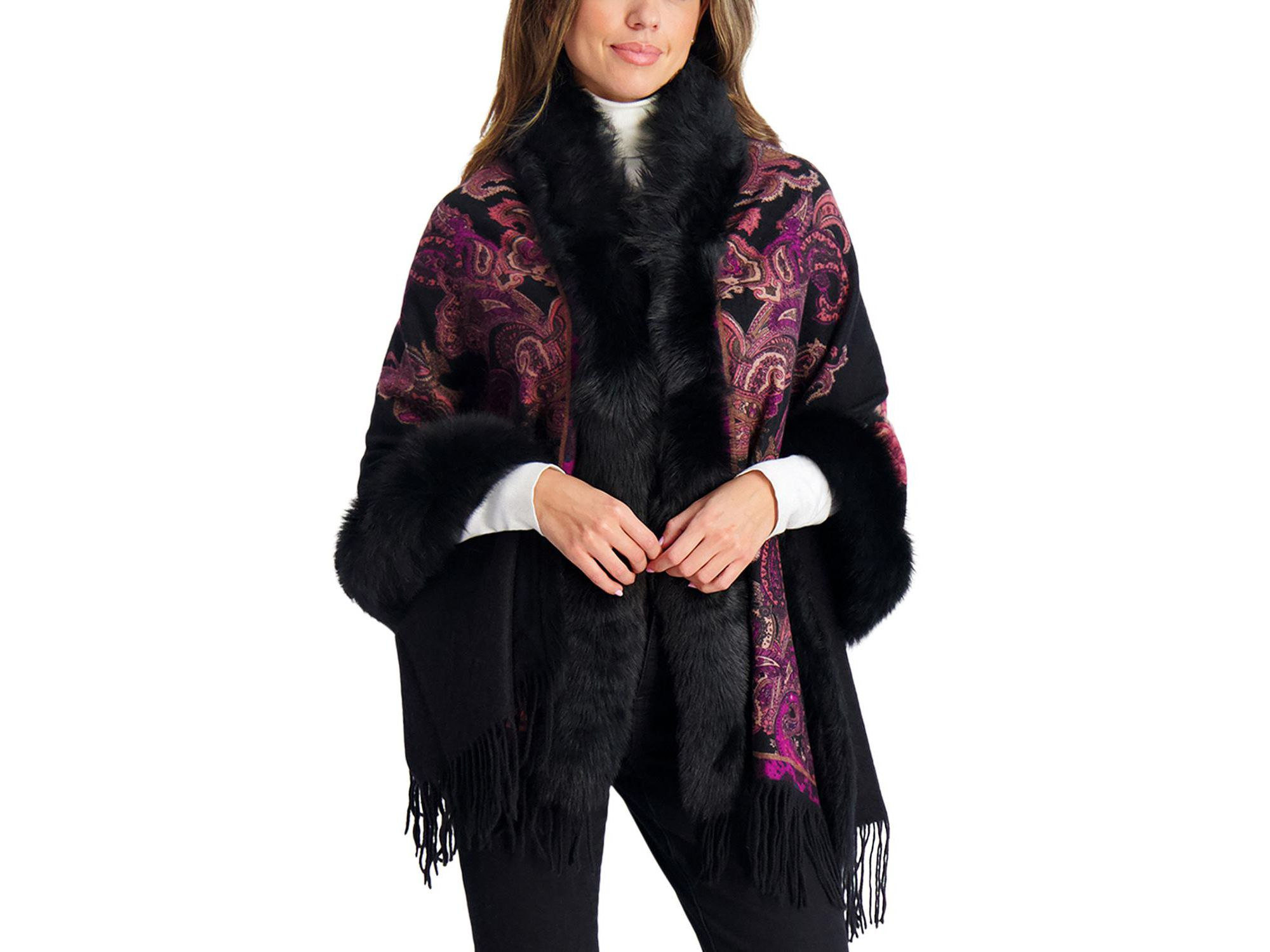 Double Face Cashmere Stole With Toscana Lamb Tape Top And Bottom — Image 3