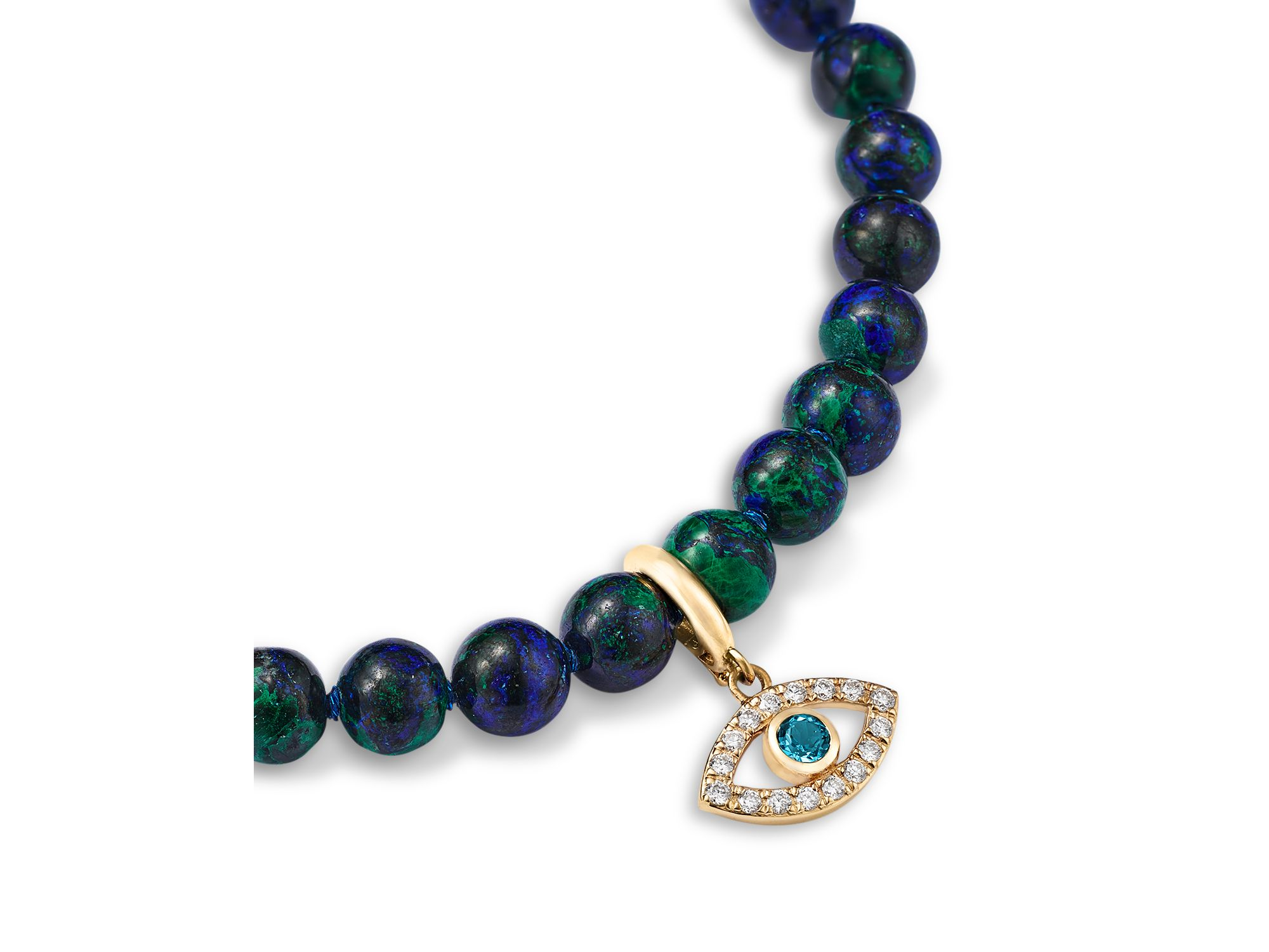 Azurate, Blue Topaz & Diamond Evil Eye Beaded Bracelet in 14K Yellow Gold — Image 3